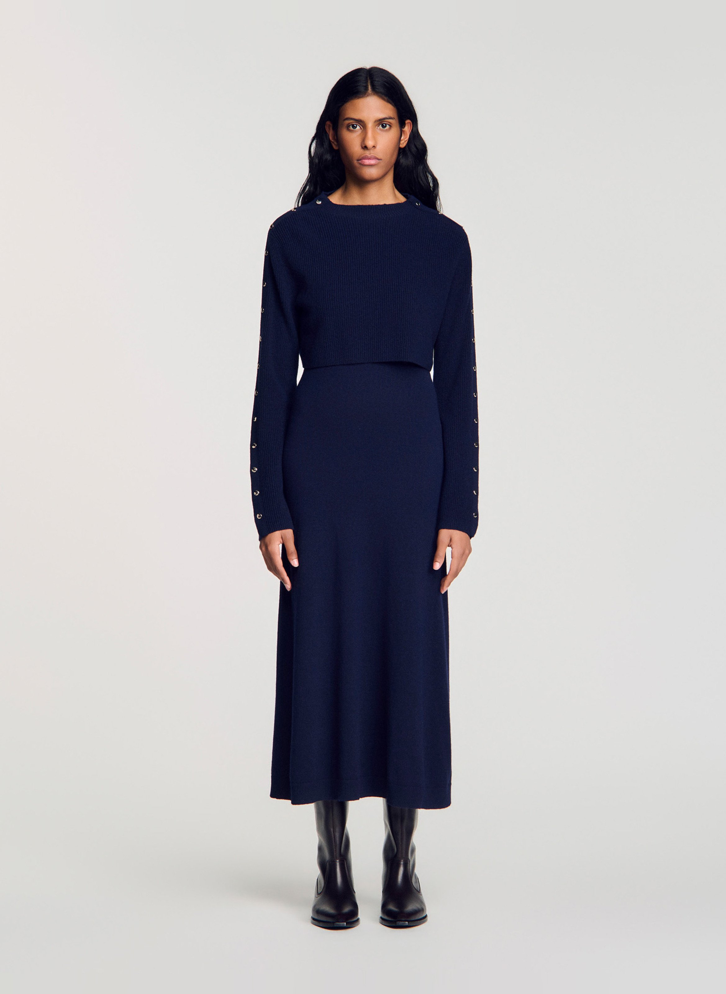 Weites Kleid mit Rundhalsausschnitt aus Wolle und Kaschmir SANDRO
