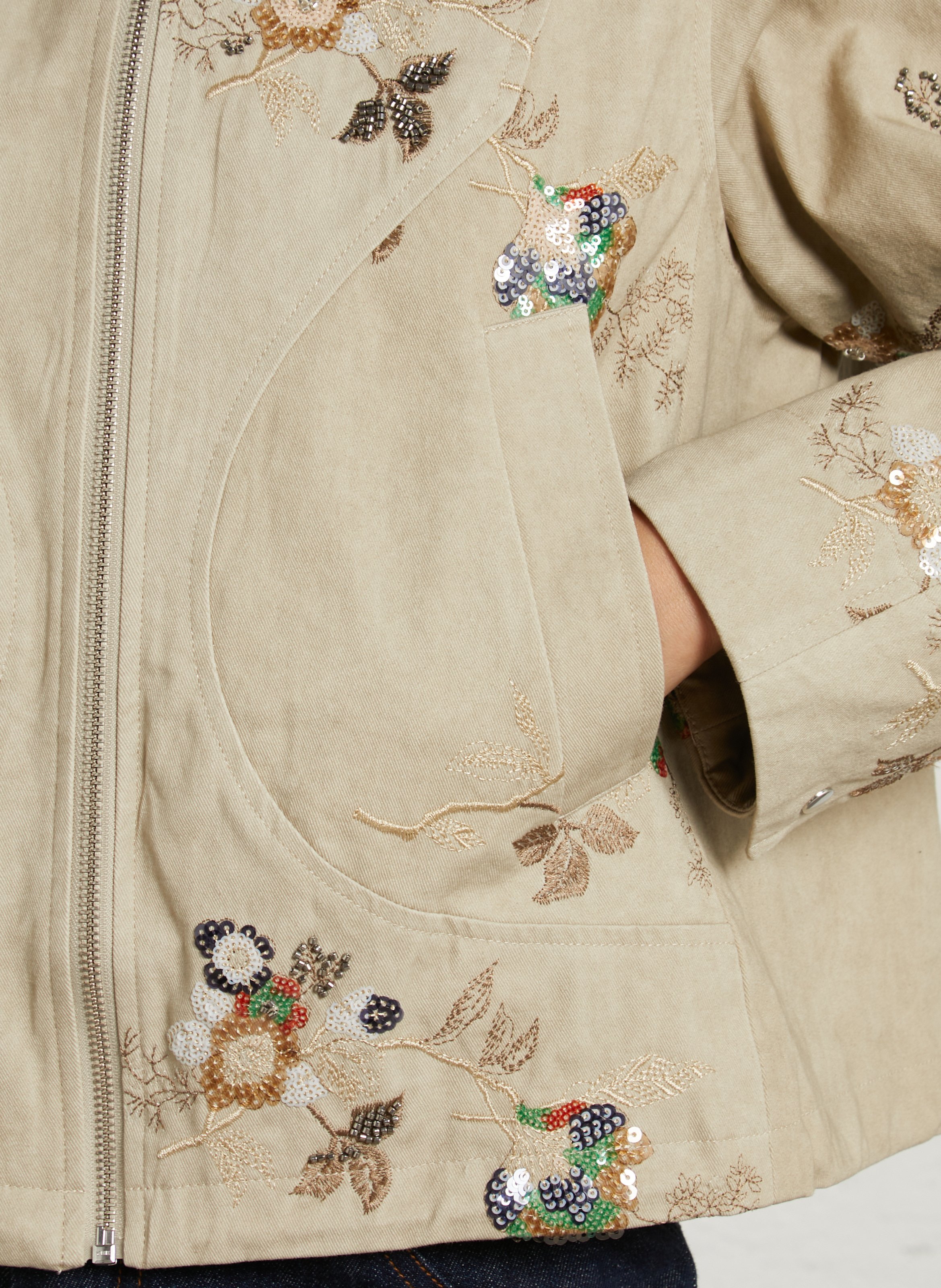 Veste ample col classique à sequins et perles en coton BERENICE Beige