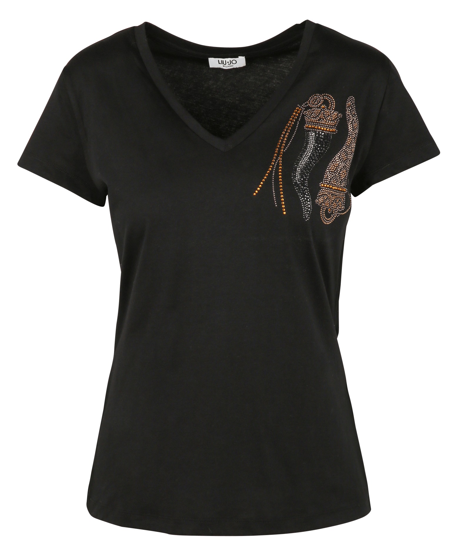 Gerade geschnittenes Baumwoll-T-Shirt mit V-Ausschnitt LIU JO