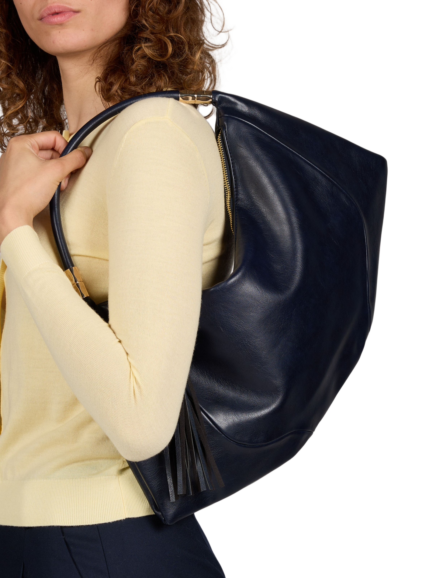 Hobo handbag with pompom AU PRINTEMPS PARIS Blue