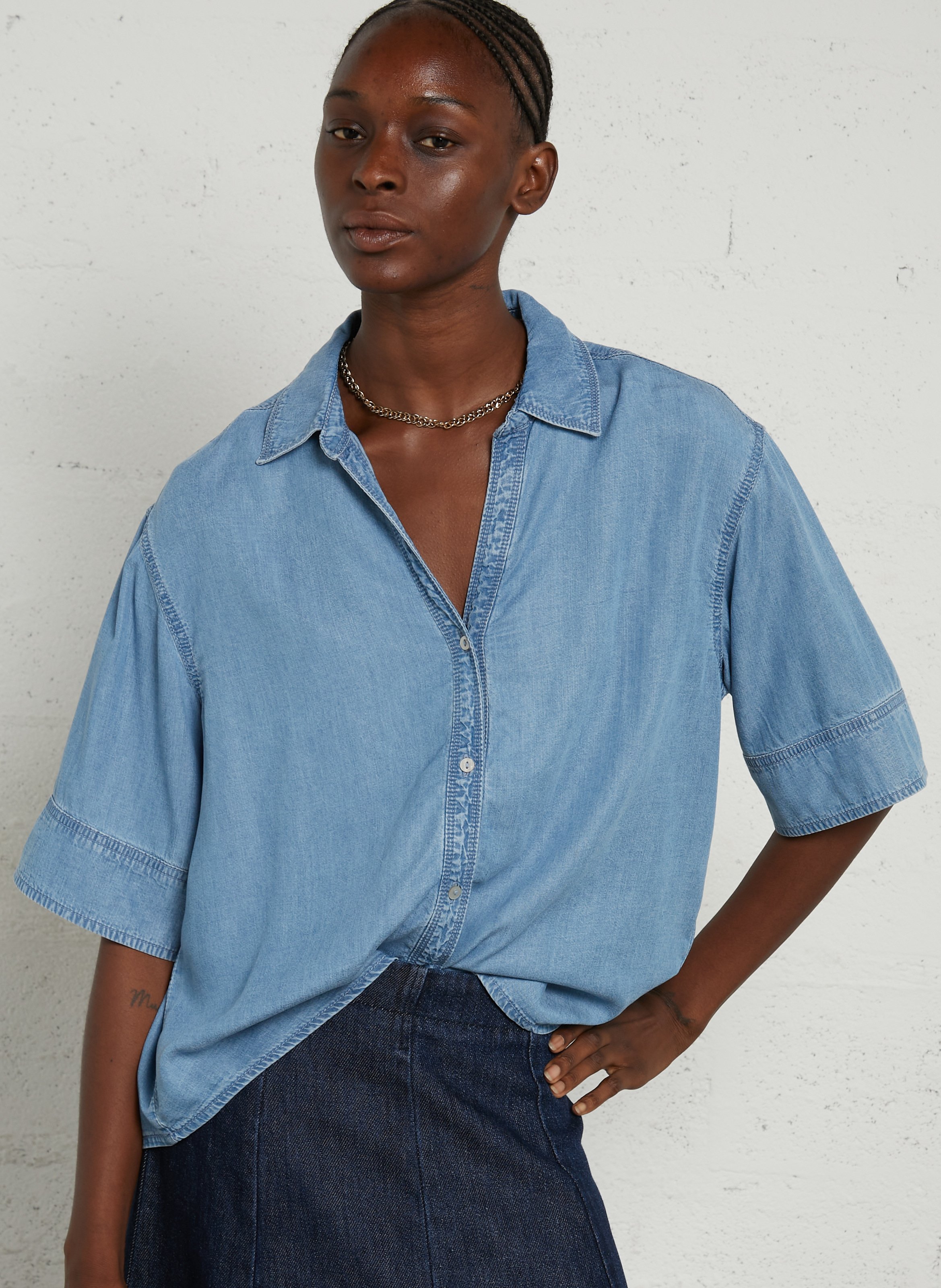 Straight-fit blouse met klassieke kraag SUD EXPRESS Blauw