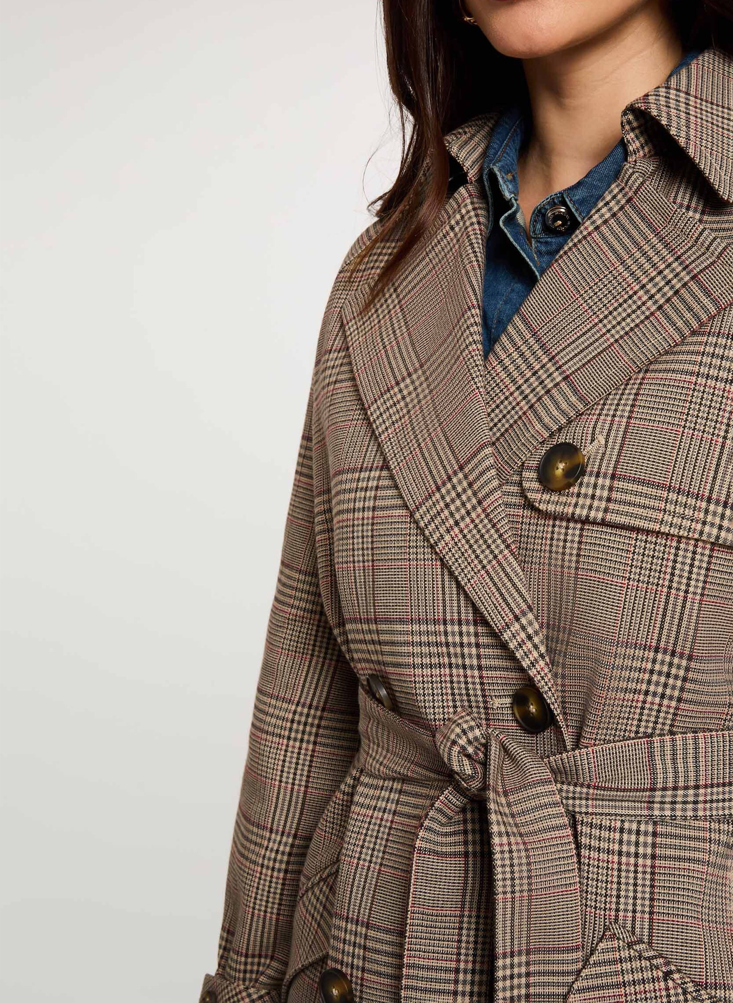 Mid-length belted checked trench coat MORGAN Multicolored
