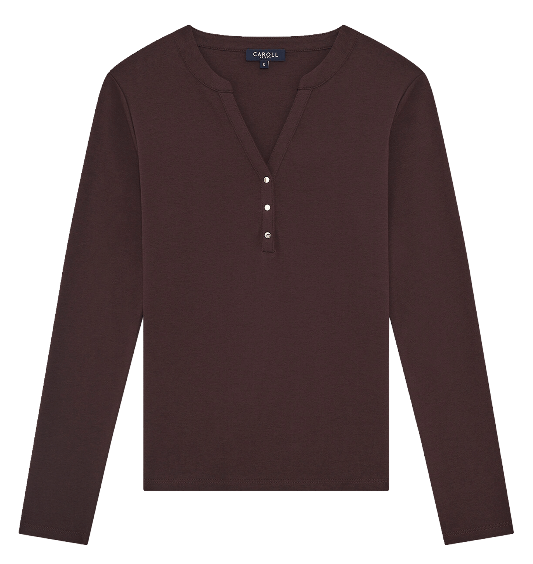 T-shirt met rechte tuniek kraag in effen kleur CAROLL Bruin
