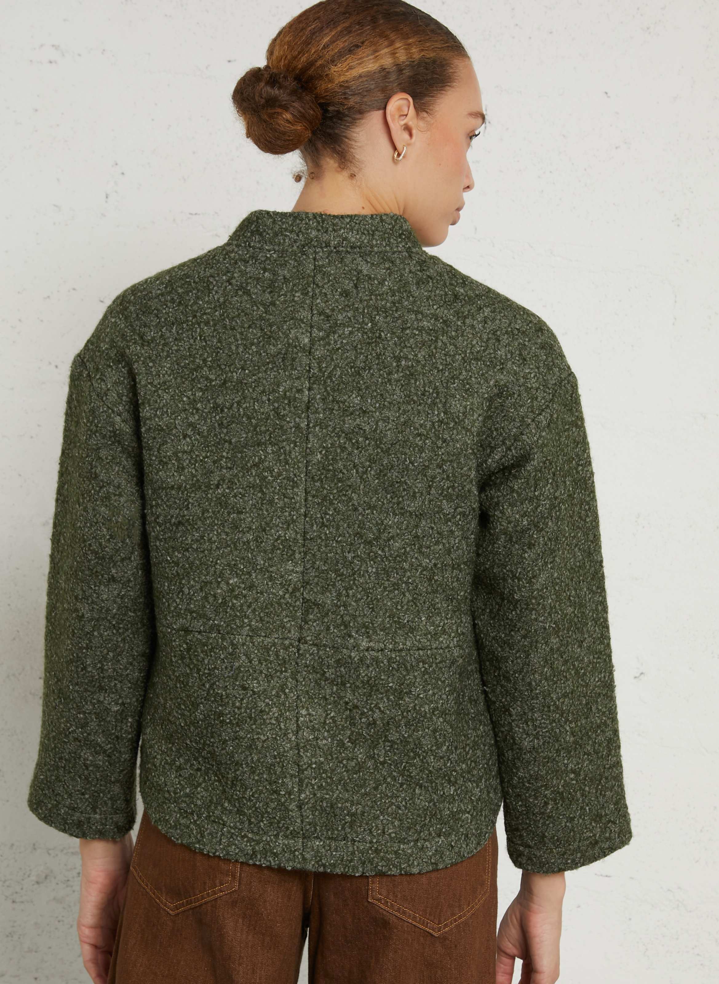 Gerade Jacke mit Teddykragen aus Wollmischung NICE THINGS Khaki