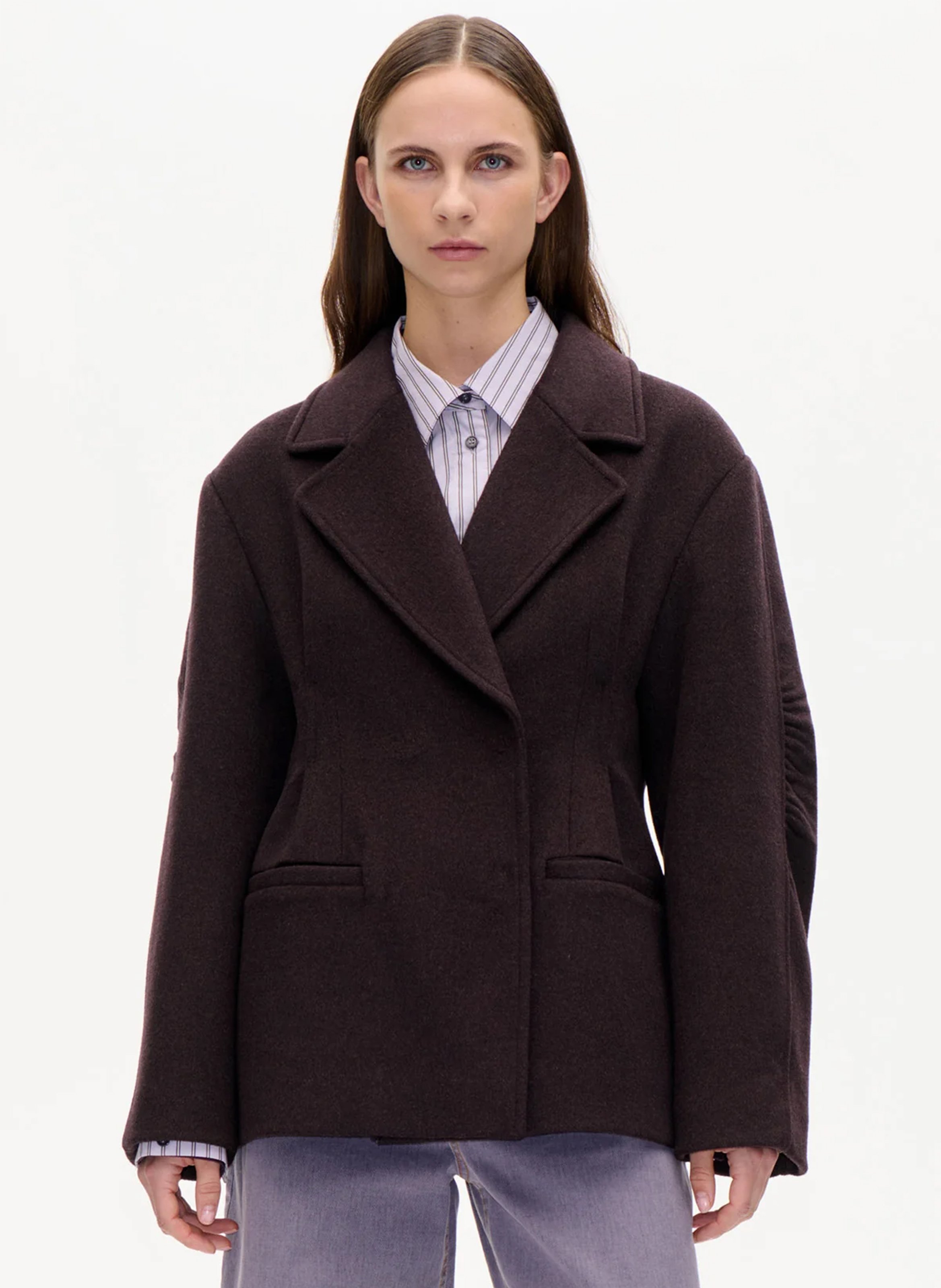 Fitted plain wool blend blazer BAUM UND PFERDGARTEN Brown