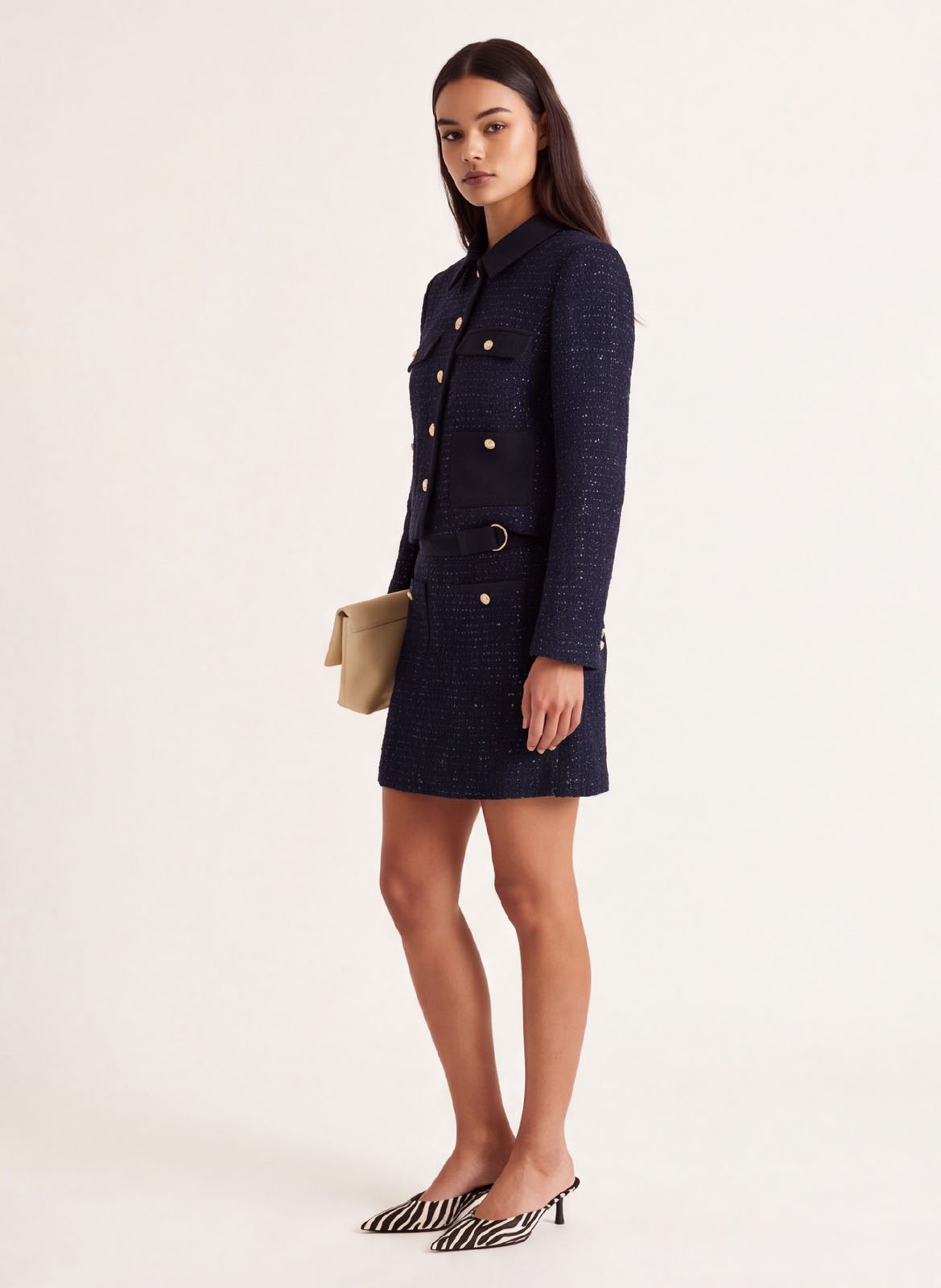 Veste courte droite en tweed KOOKAI Bleu