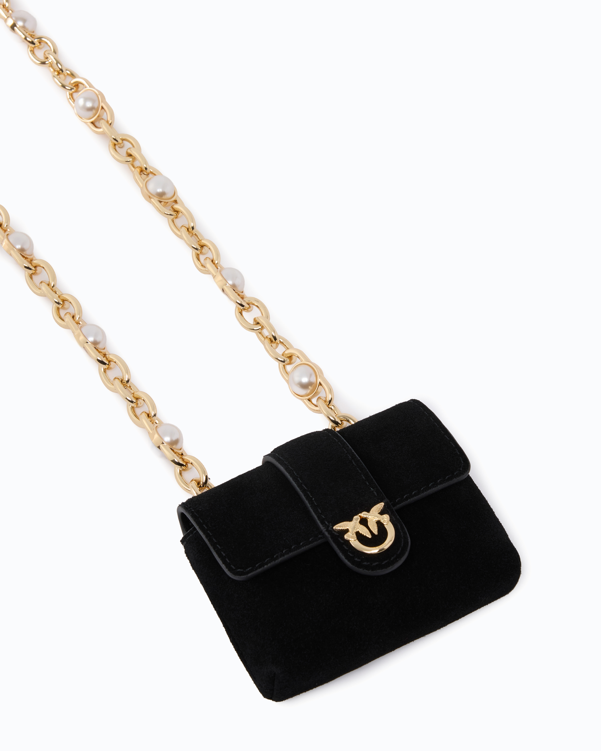 Suede pocket necklace cardholder with jewellery-style shoulder strap PINKO Multicolored