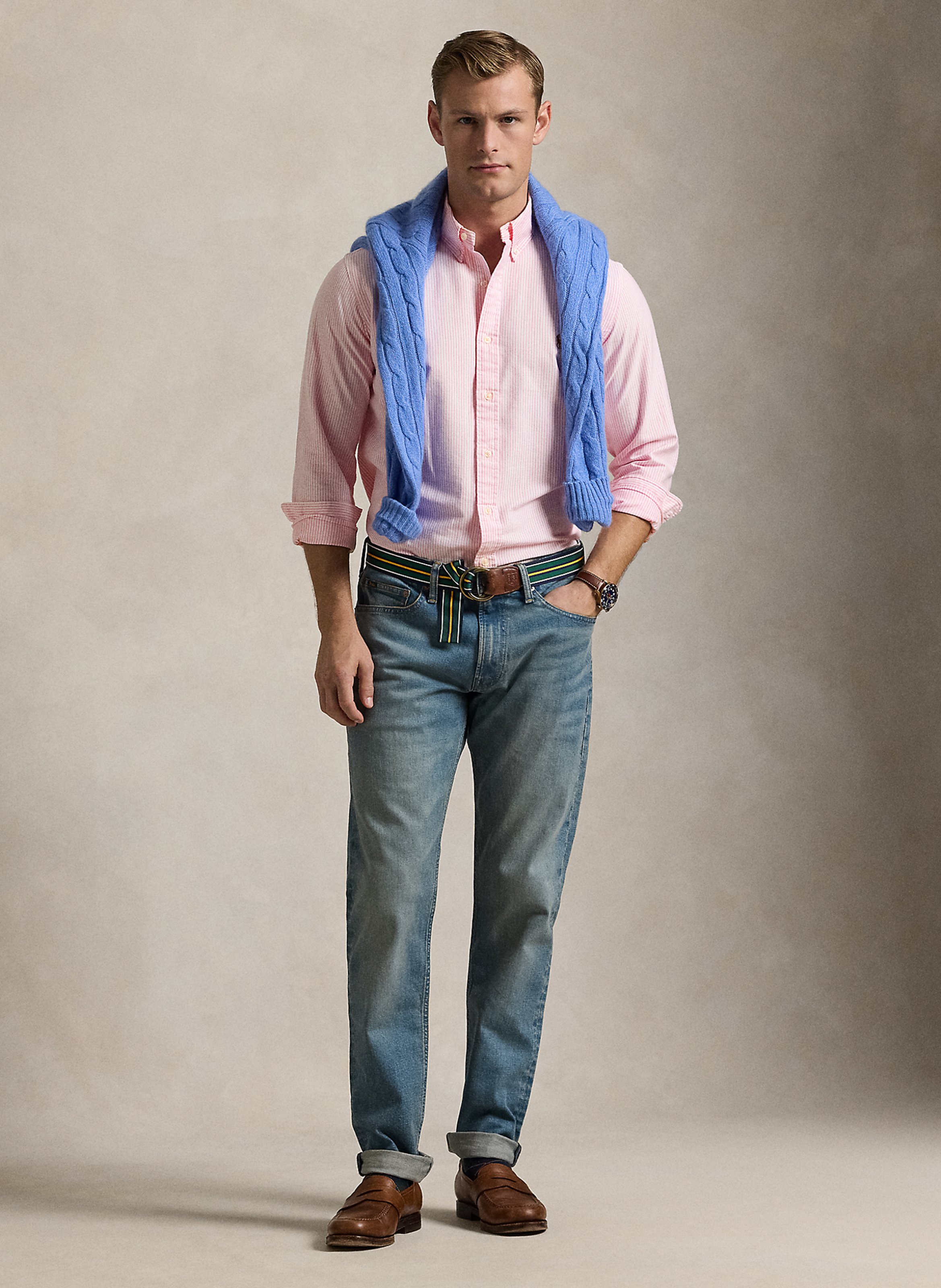 Chemise rayée en coton  Rose