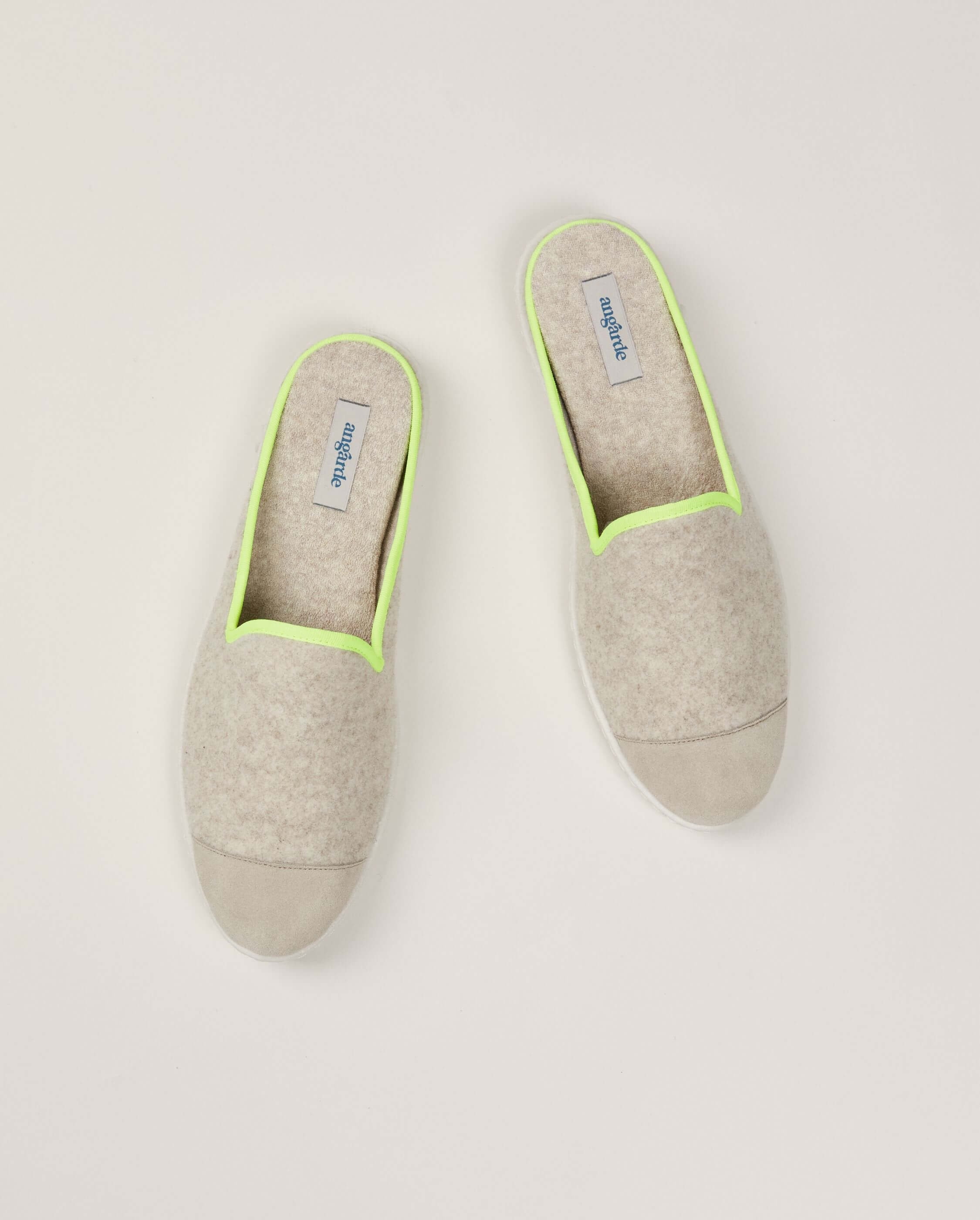 Mule homme laine, beige jaune fluo ANGARDE Beige