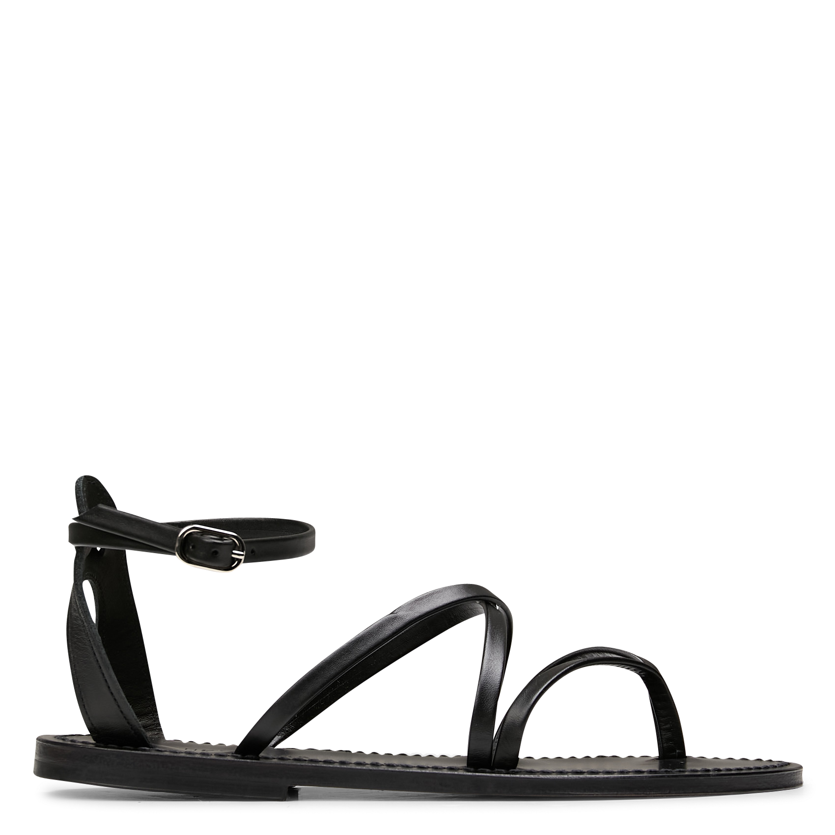 Flat leather cross-strap sandals K JACQUES Black