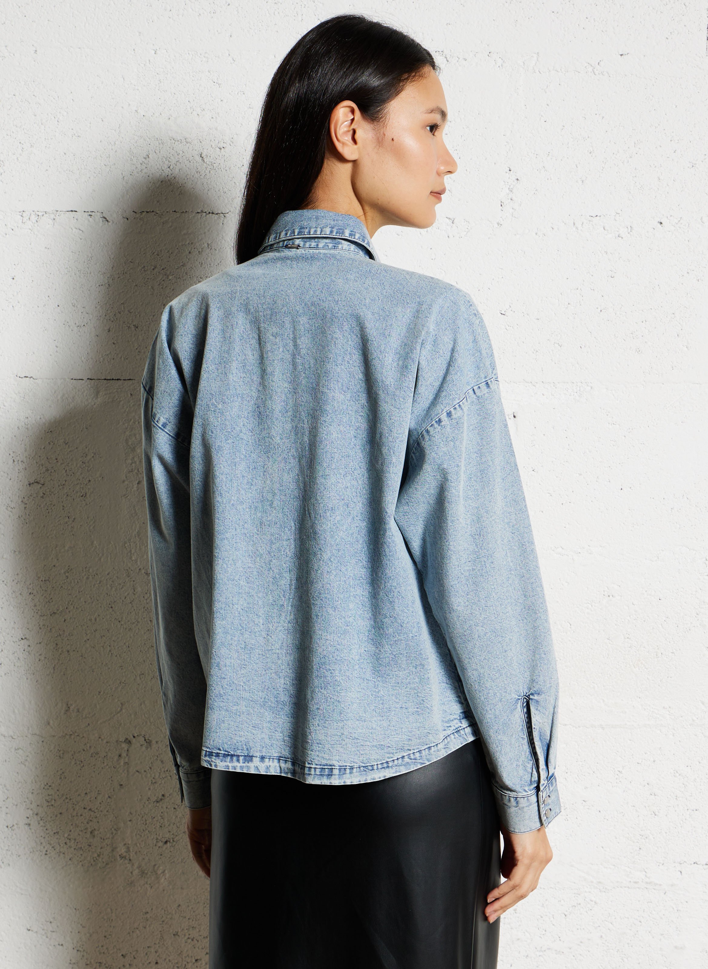 Chemise col classique en denim IKKS Bleu