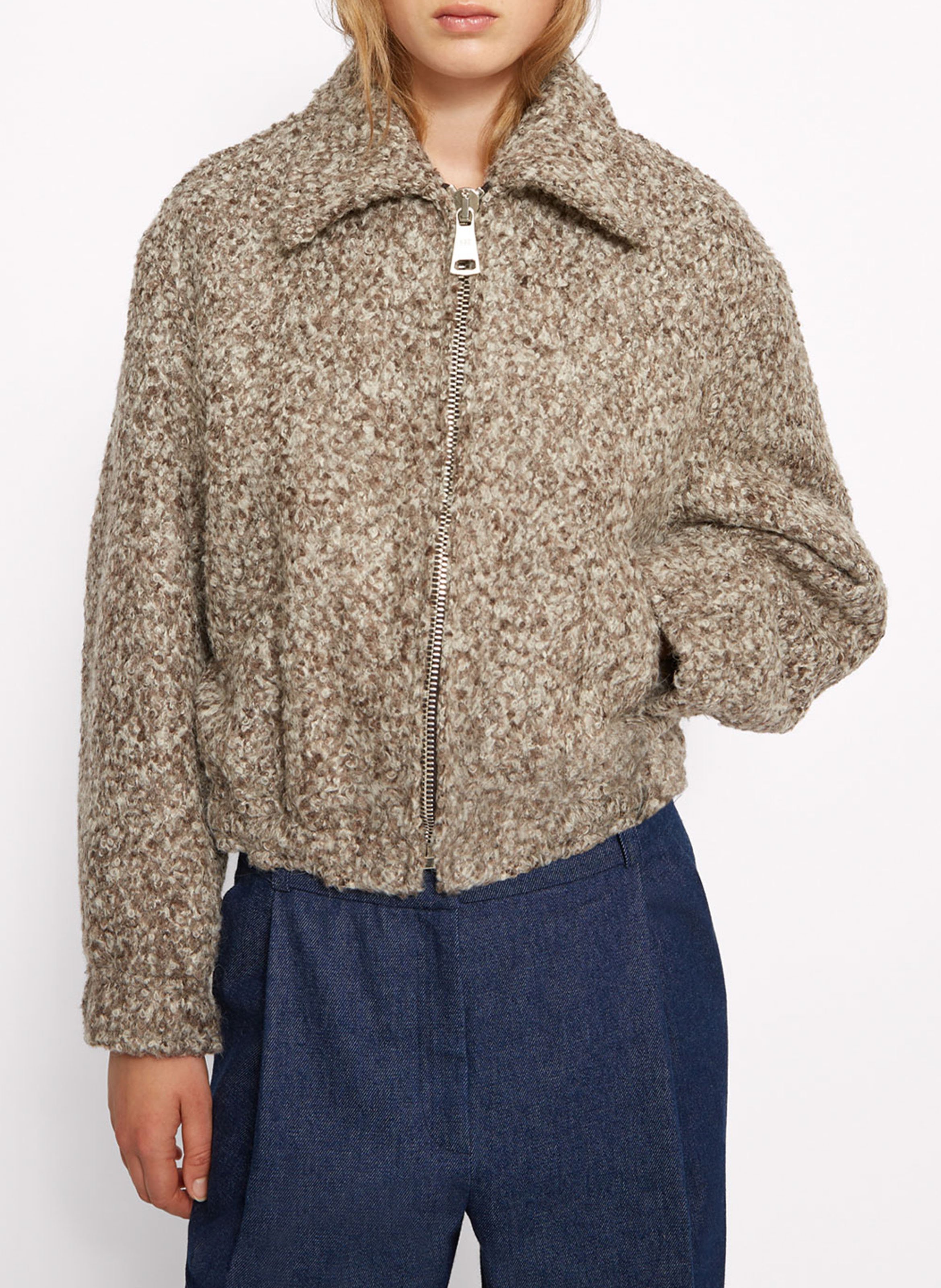 Veste ample col classique en maille mouchetée ROSEANNA Marron