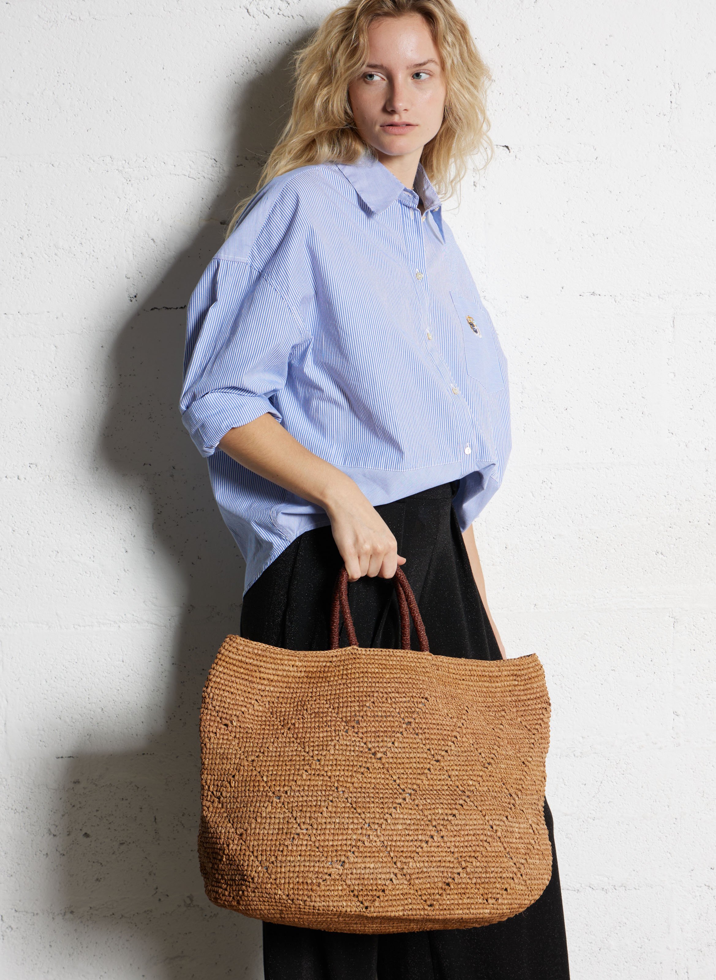 Raffia tote bag CAMALYA Brown