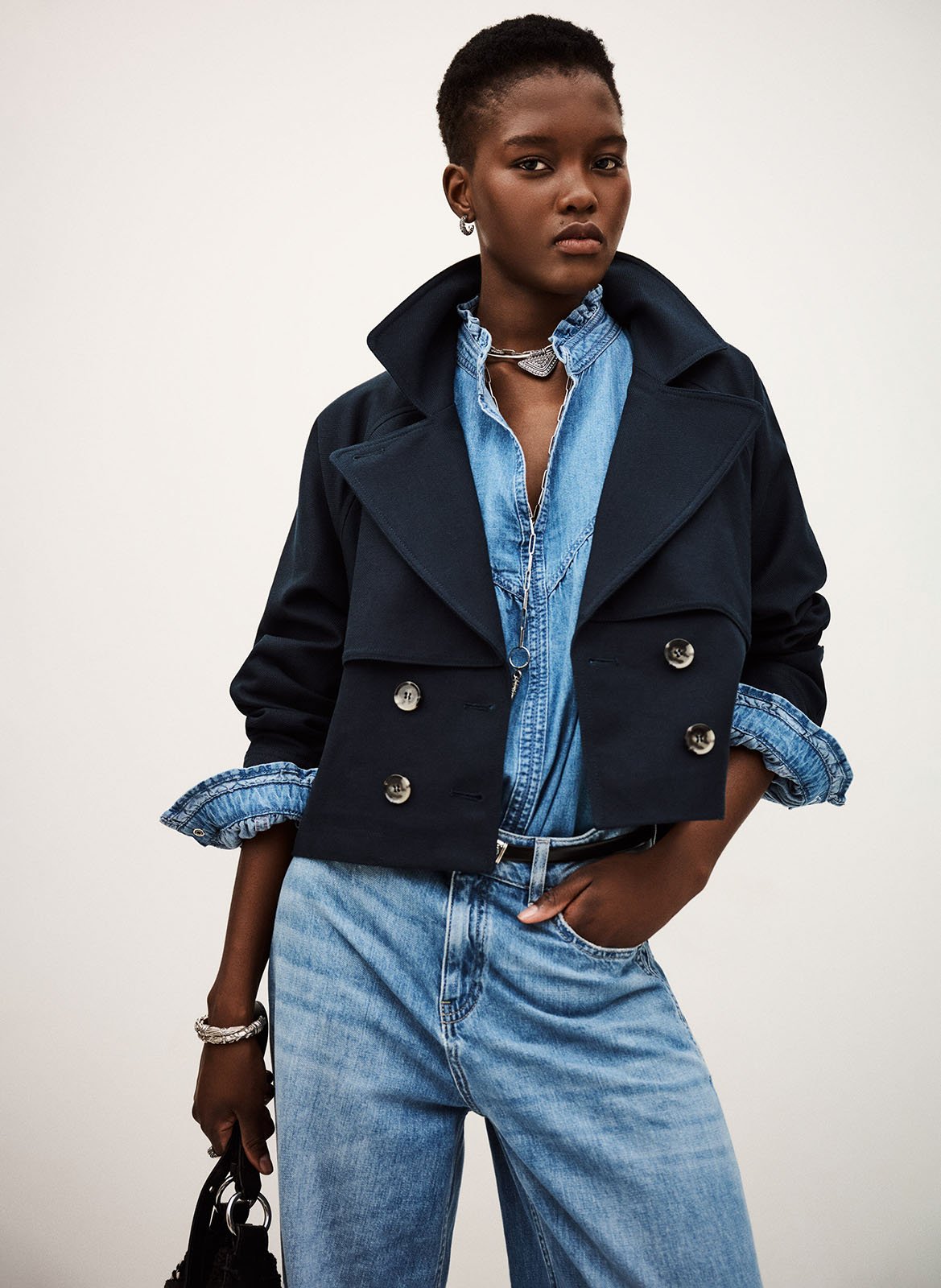 Recht, katoenen jasje met reverskraag BA&SH Blauw