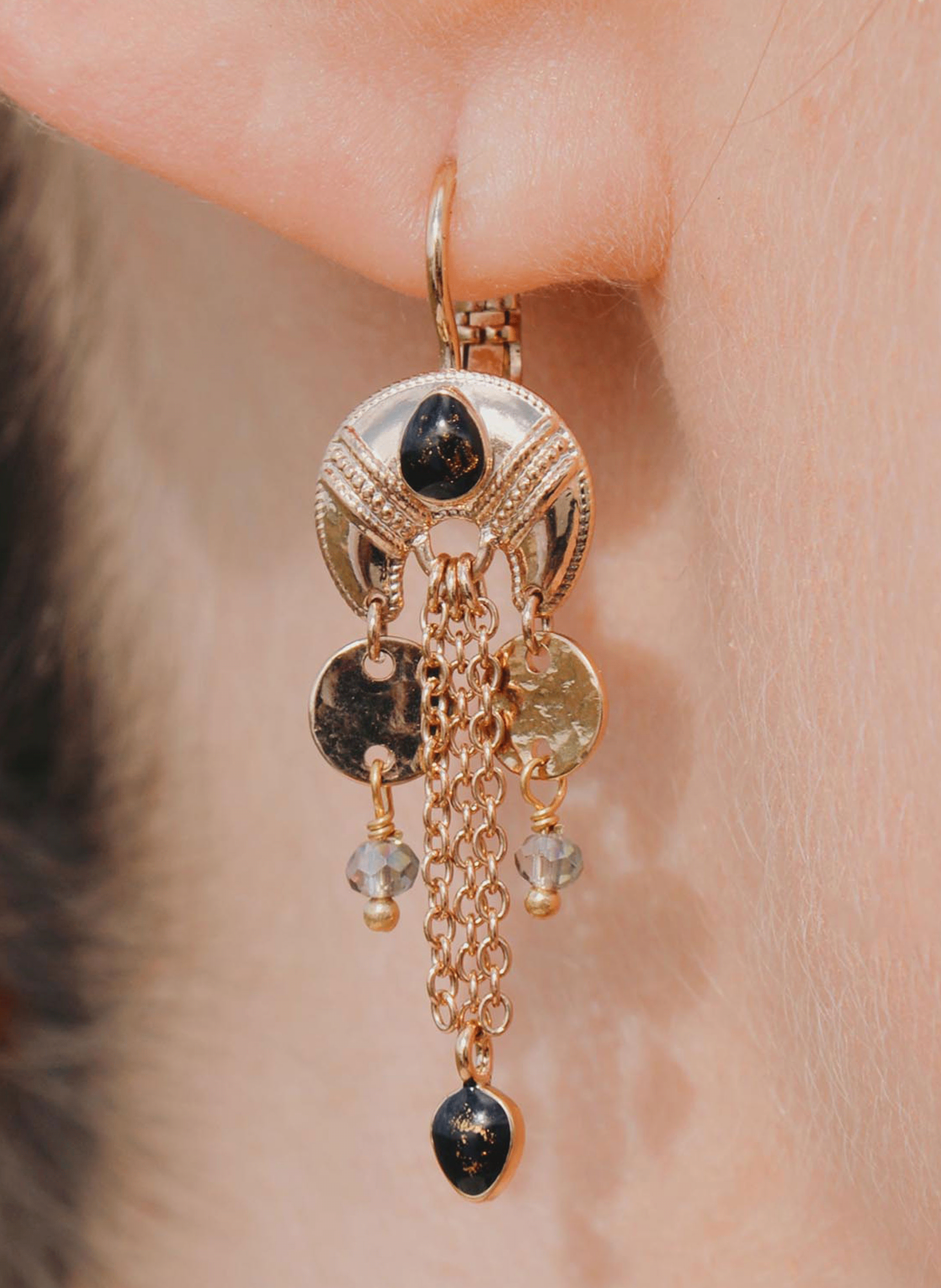 Hanging earrings with chains HIPANEMA Black