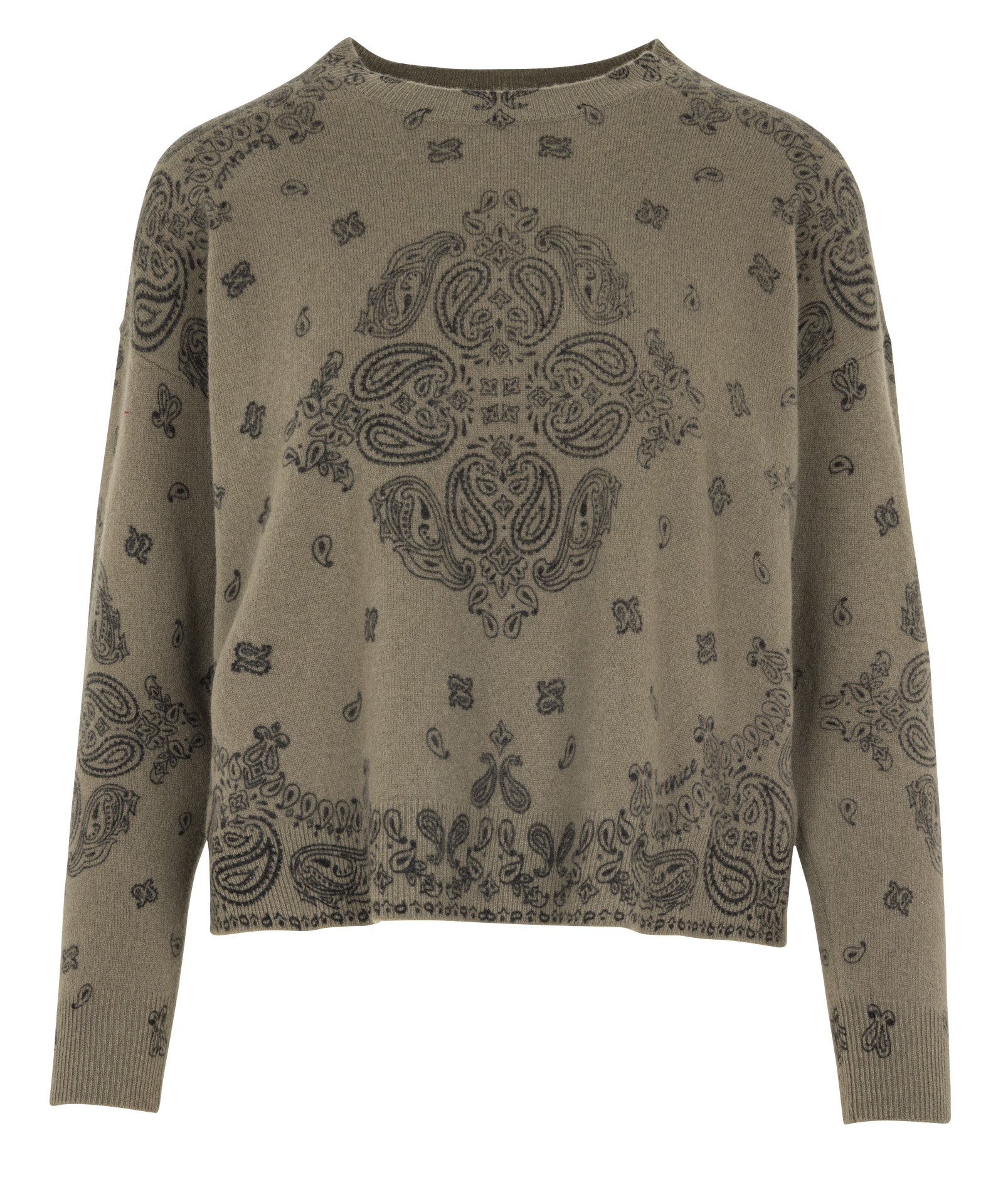 Weiter Jacquard-Rundhalspullover aus Wolle BERENICE Khaki