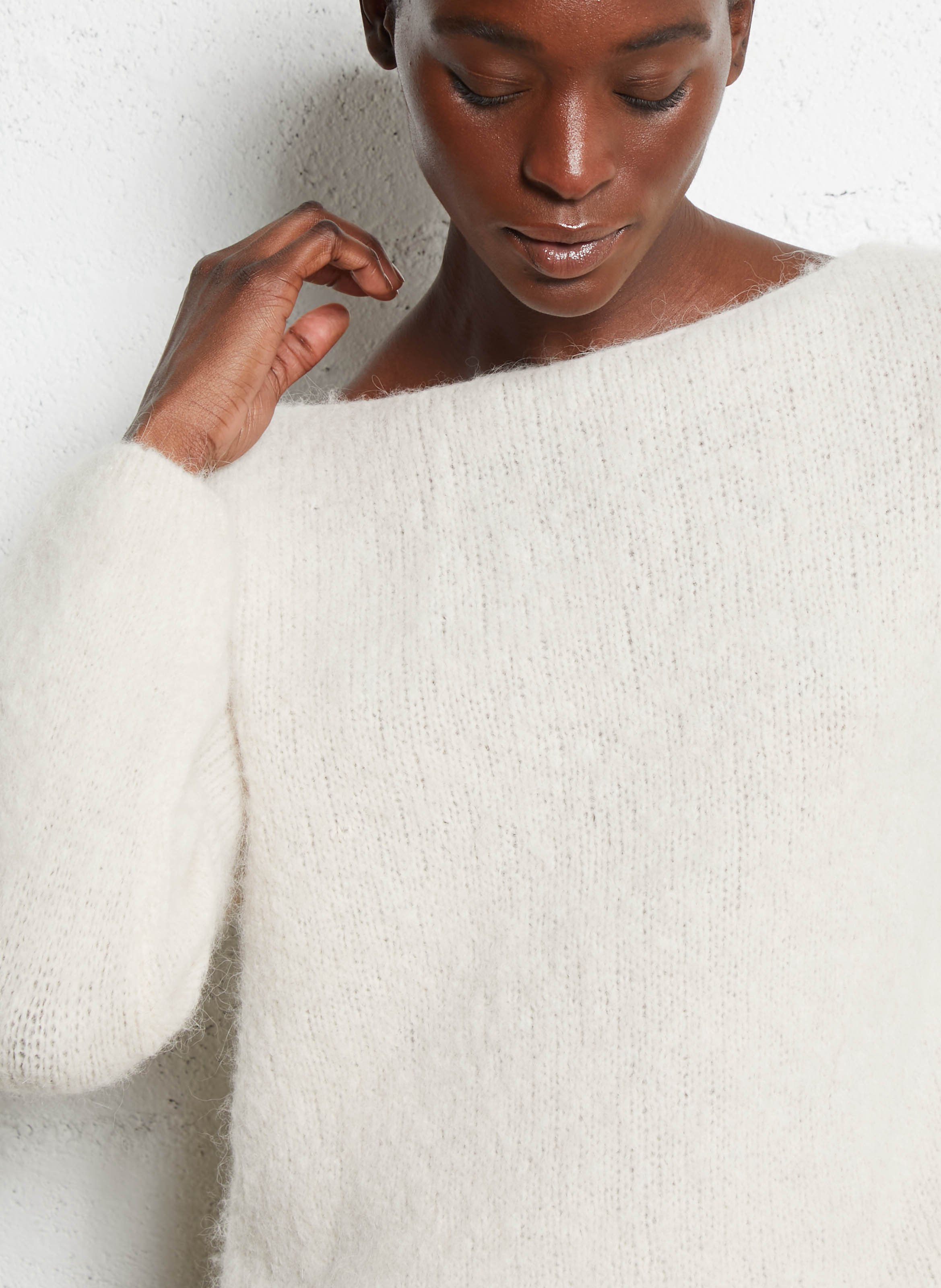 Pull ample col rond en maille mélangée PLEASE Beige