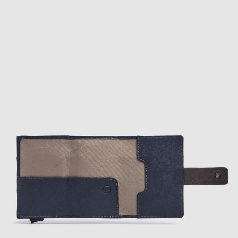 Automatic flap card holder in leather and metal with RFID protection PIQUADRO Blue