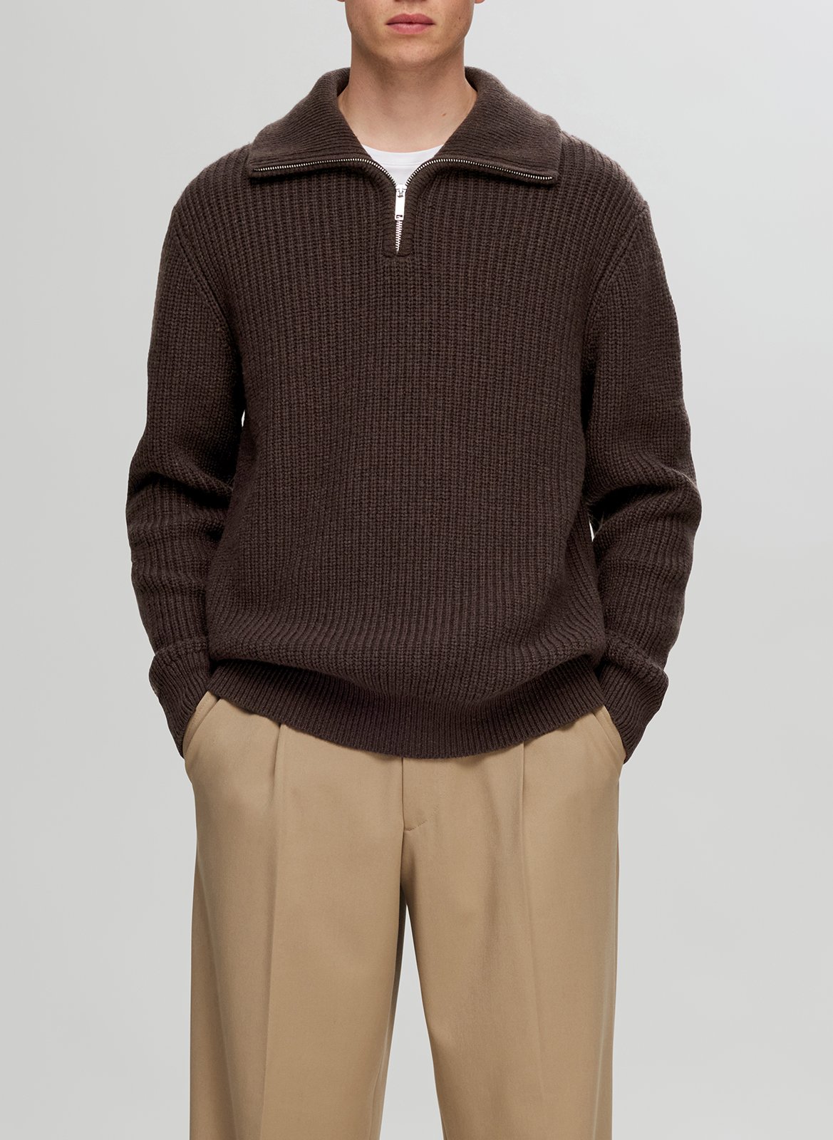Pull col montant en laine mélangée SELECTED Marron