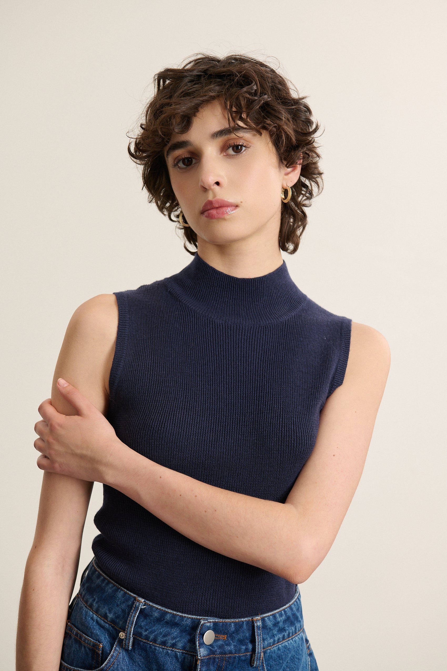 High neck sleeveless wool blend sweater GARANCE PARIS Blue