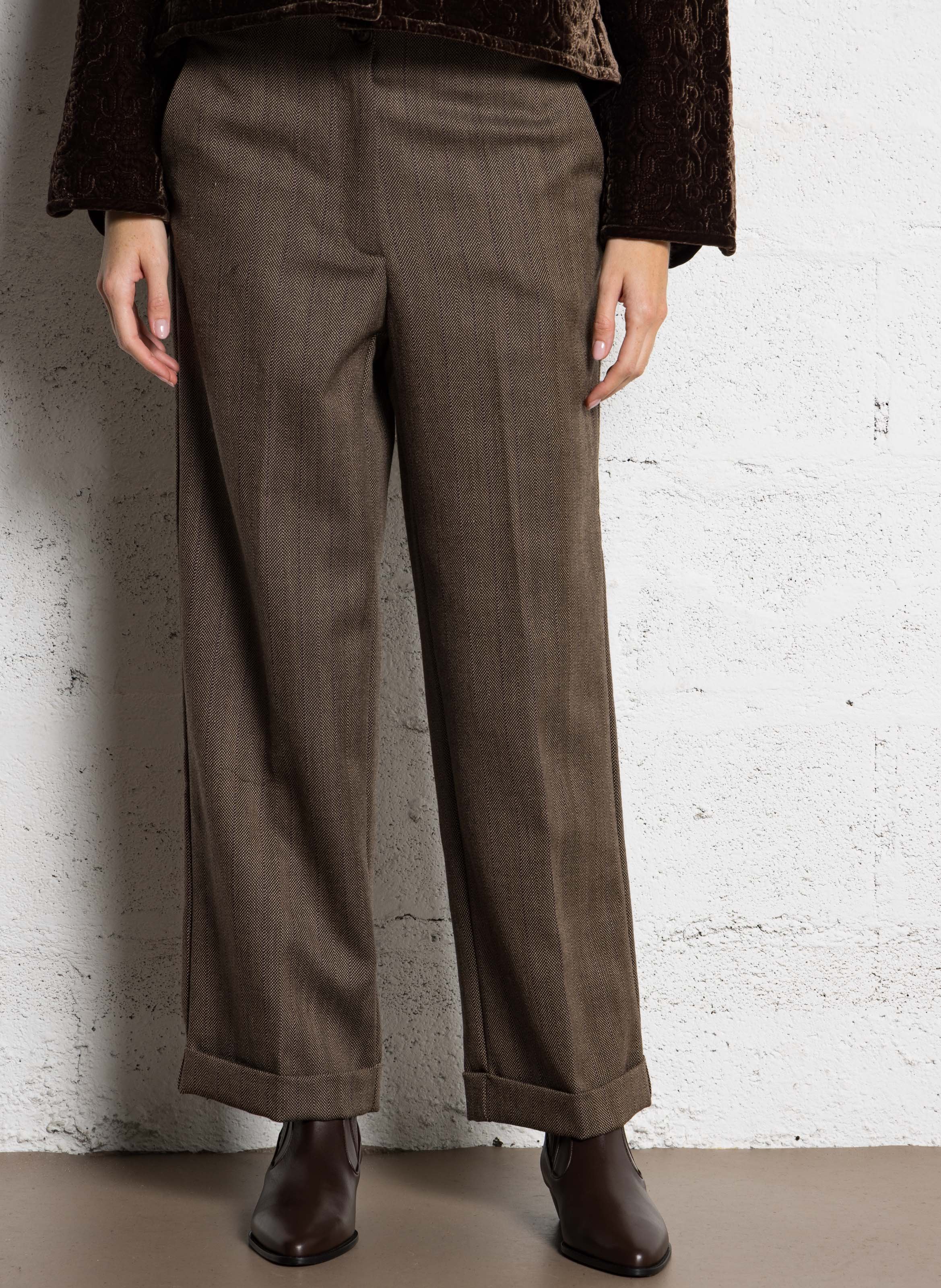 Pantalon droit jacquard imprimé en laine MOMONI Marron