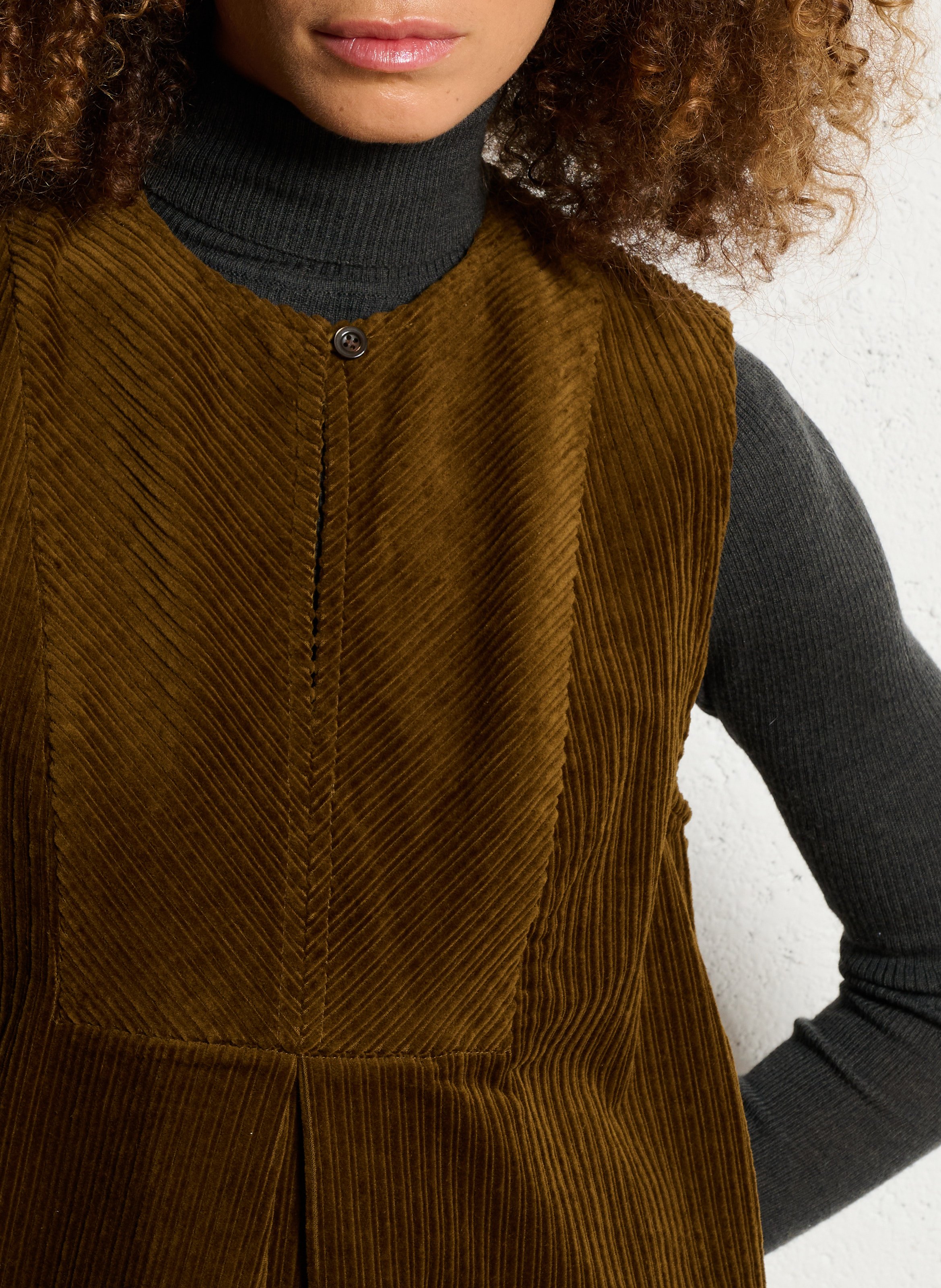 Short round-neck cotton dress SEE U SOON Khaki