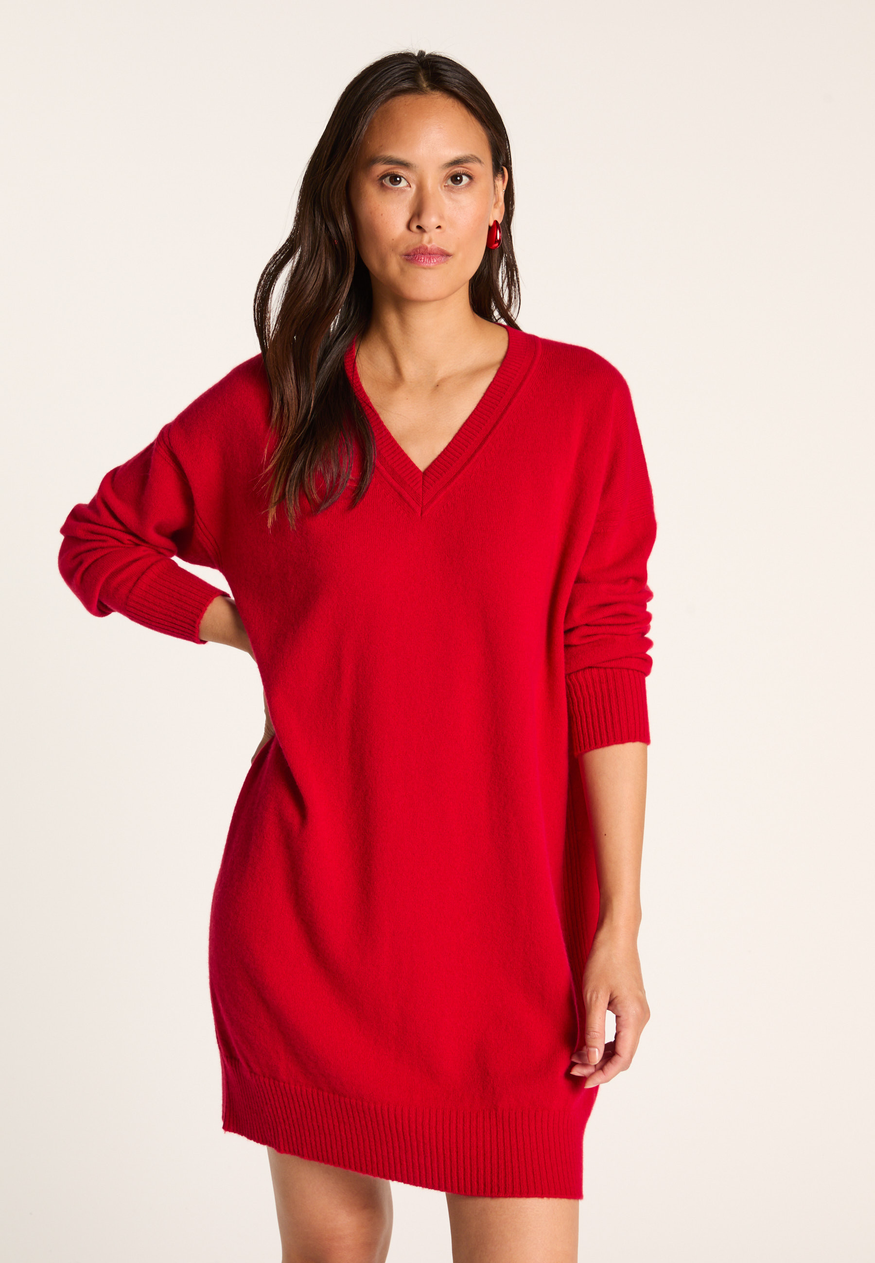 Cashmere V-neck dress MAISON MONTAGUT Red