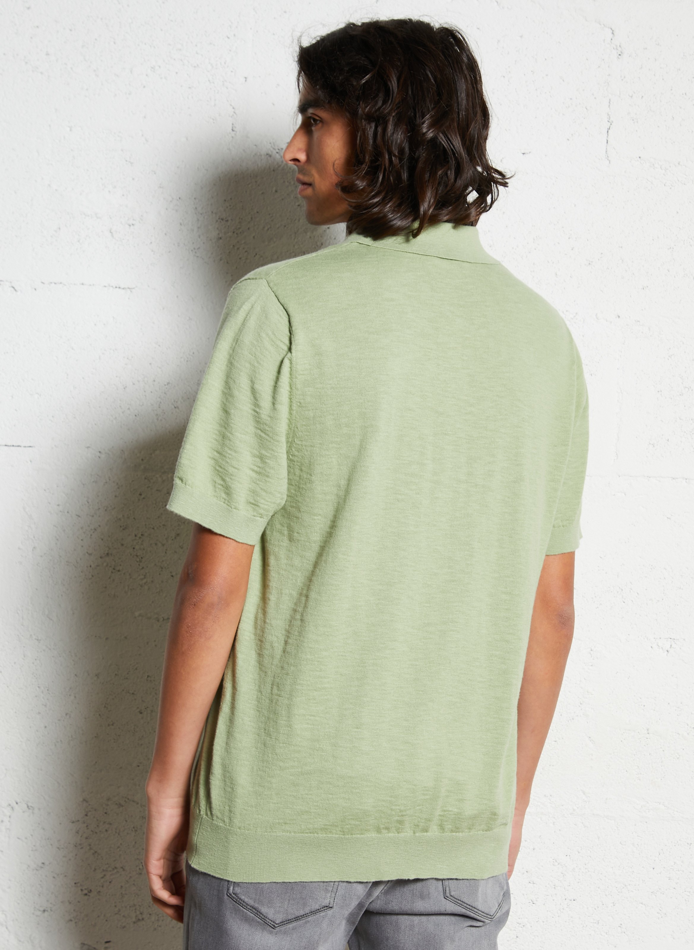 Short-sleeved polo in flamed knit IKKS Green