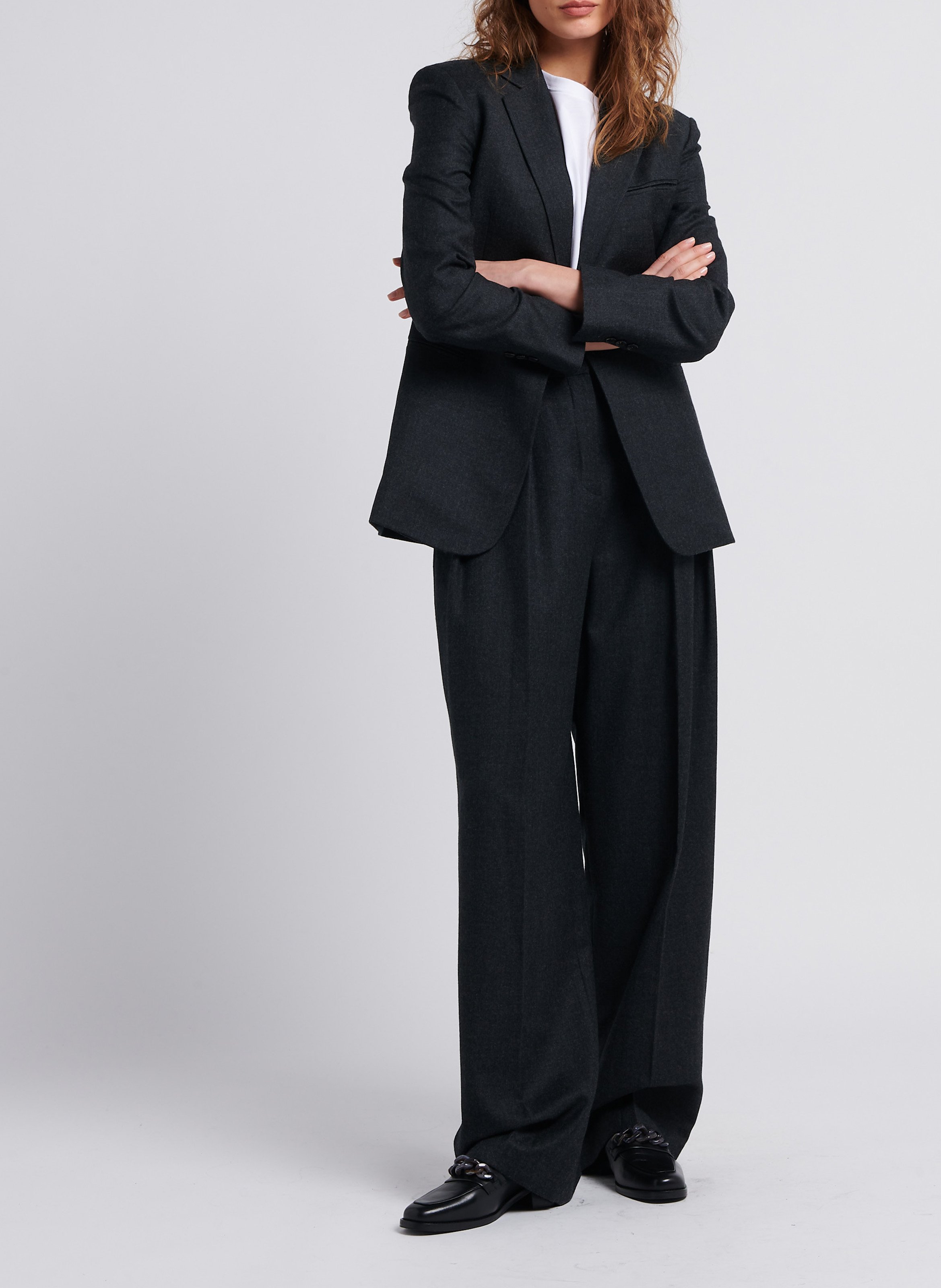 Wijde wollen bandplooibroek THEORY Grijs