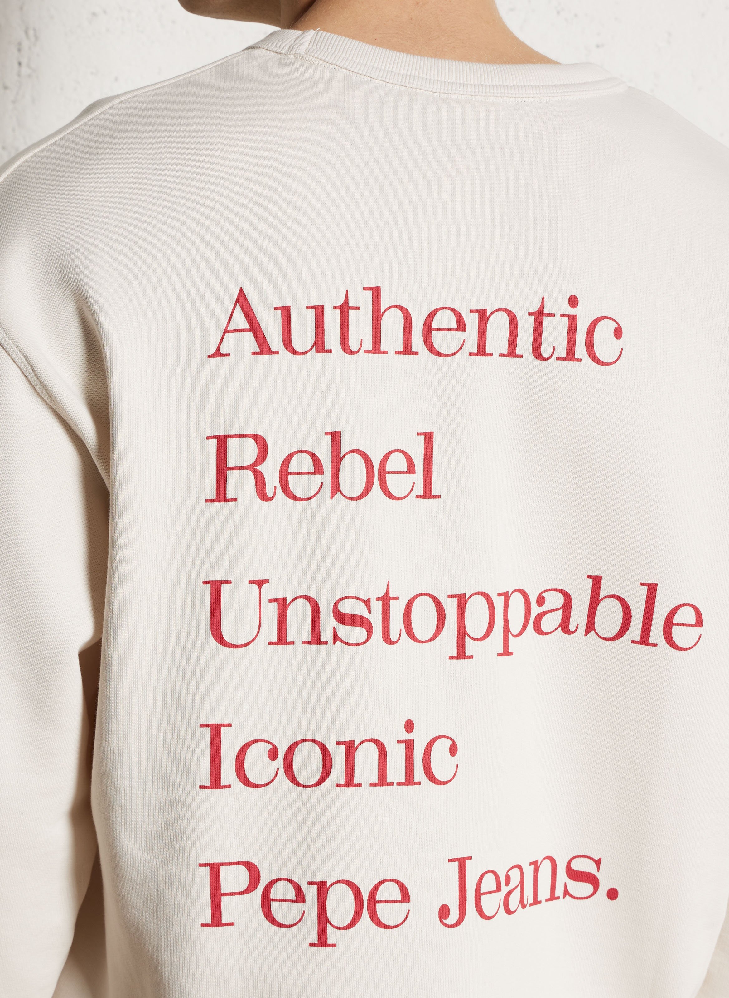 Sweat droit col rond sérigraphié en coton mélangé PEPE JEANS Beige