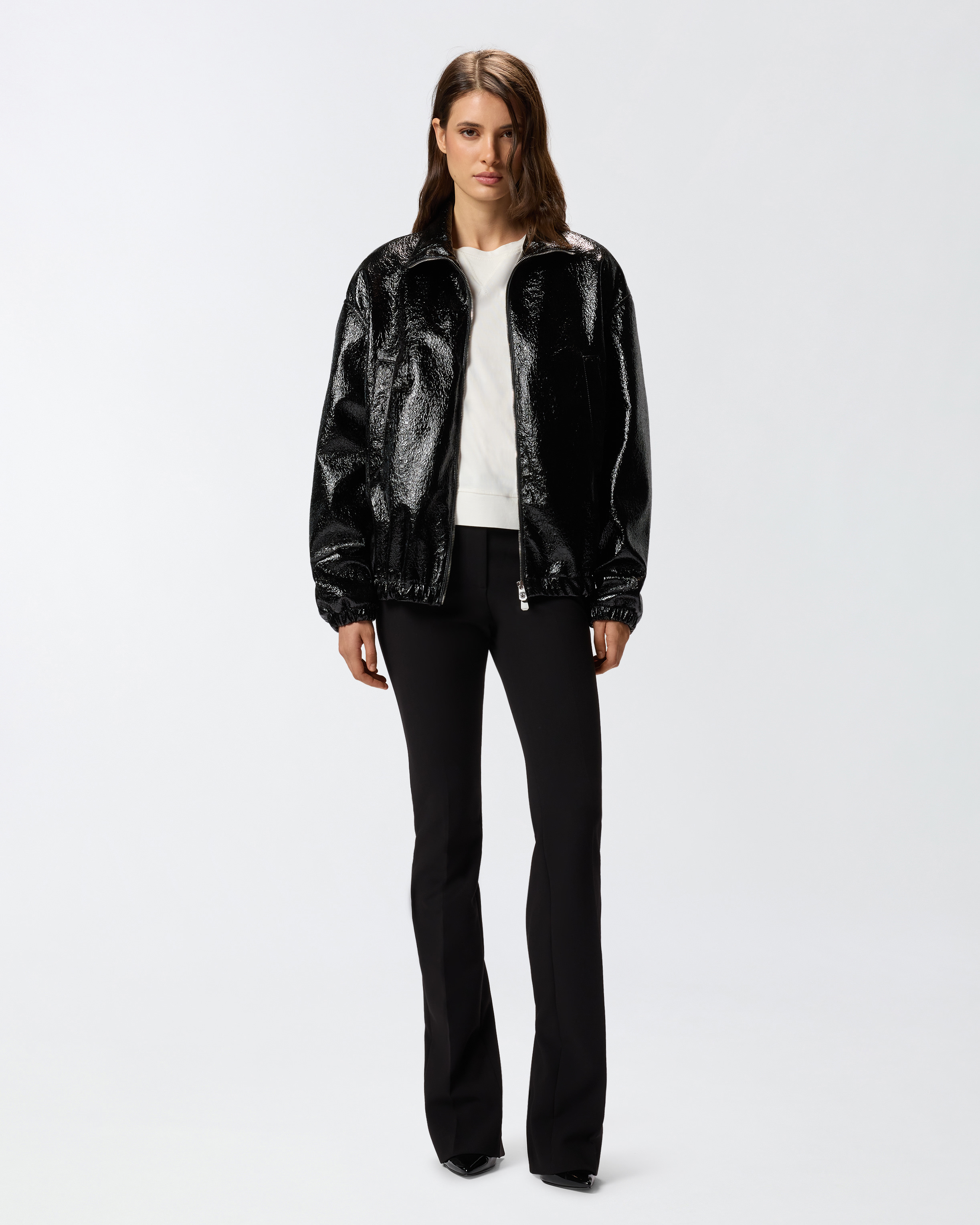 Oversized patent leather bomber jacket PINKO Black
