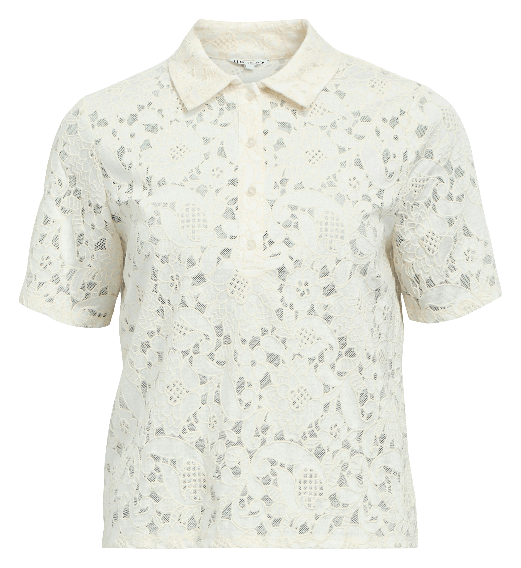 Short-sleeved lace polo shirt OBJECT Beige