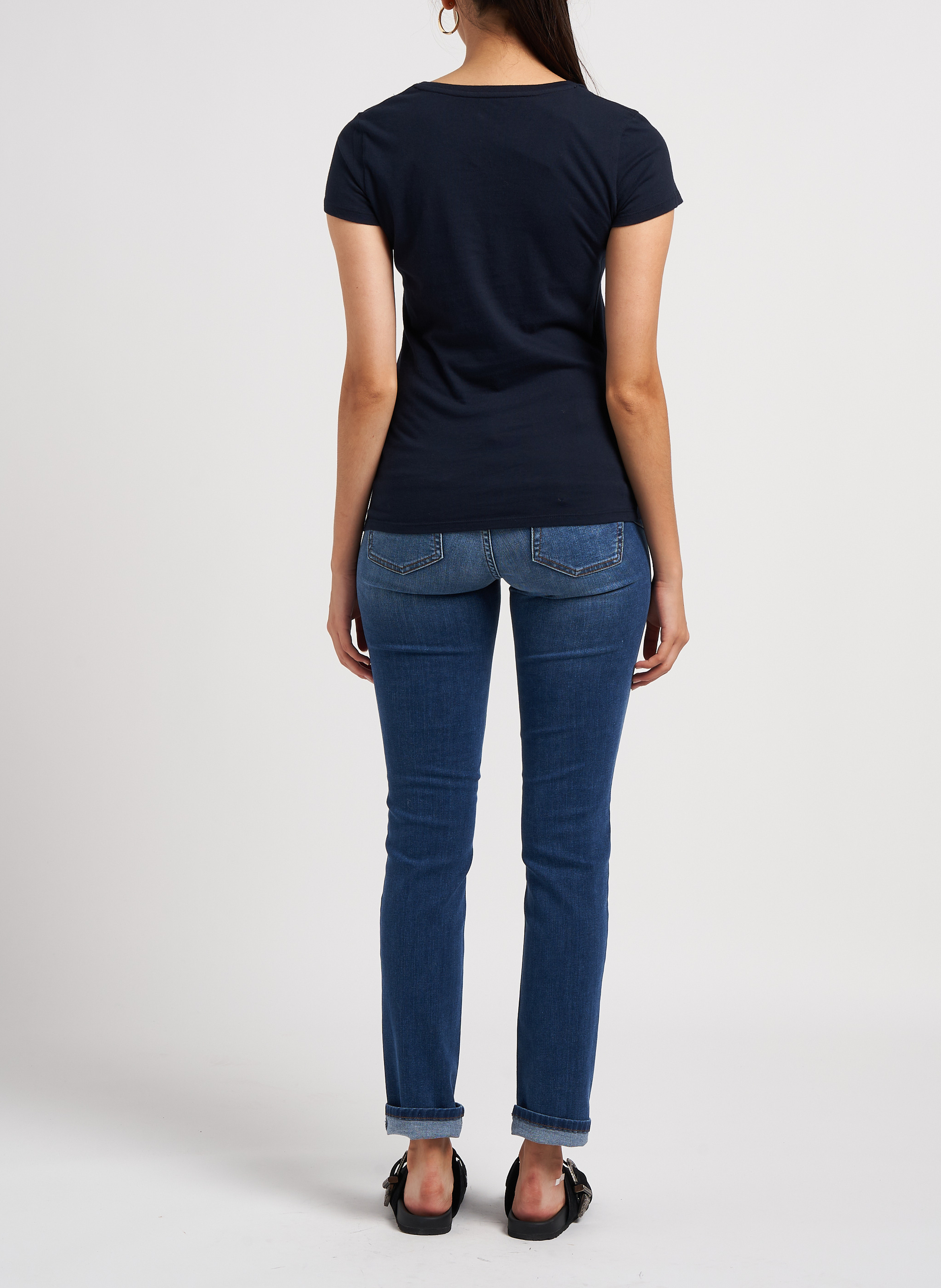 Baumwoll-T-Shirt mit V-Ausschnitt MAJESTIC FILATURES Blau