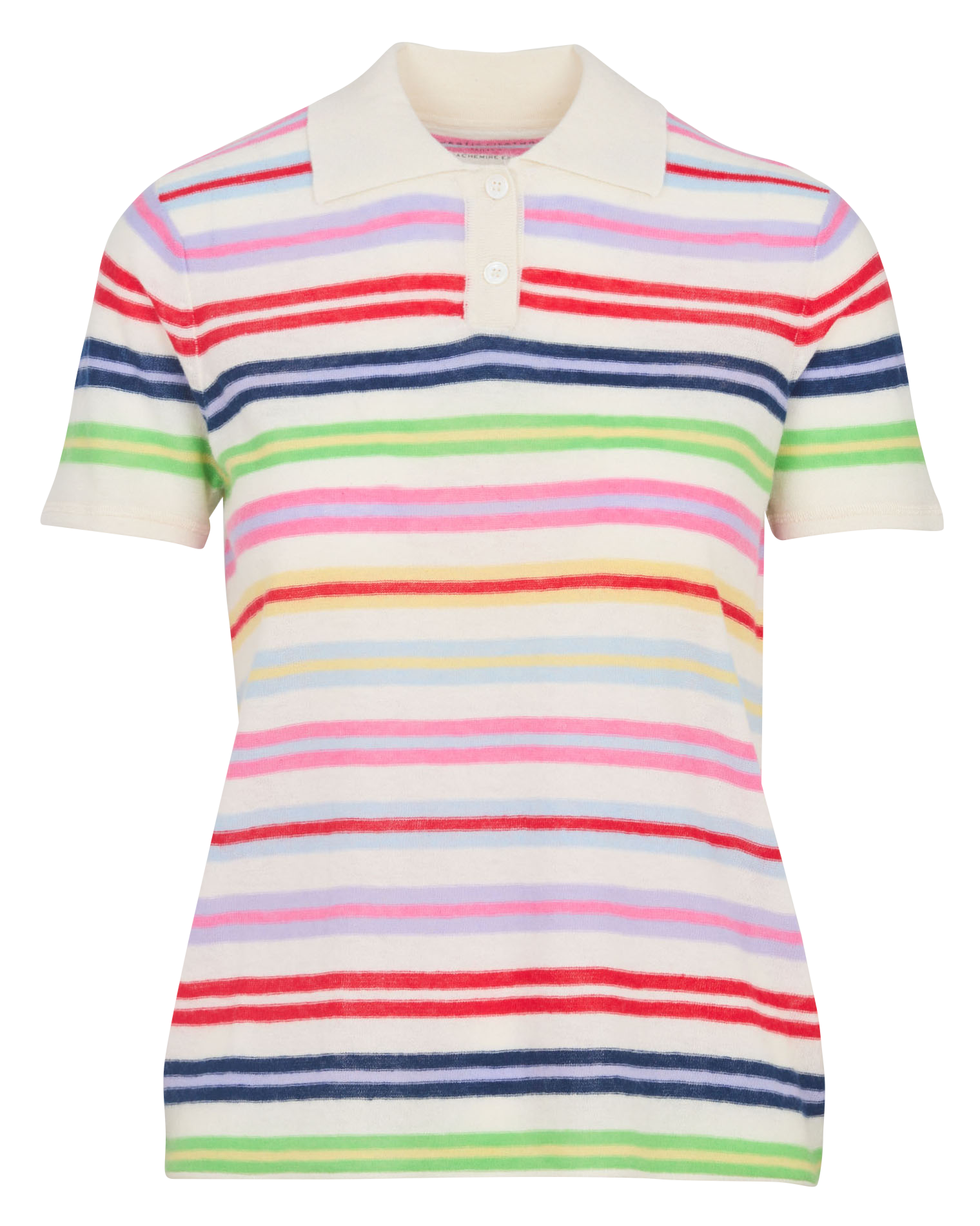 Polo manches courtes rayé en maille cachemire MAJESTIC FILATURES Beige