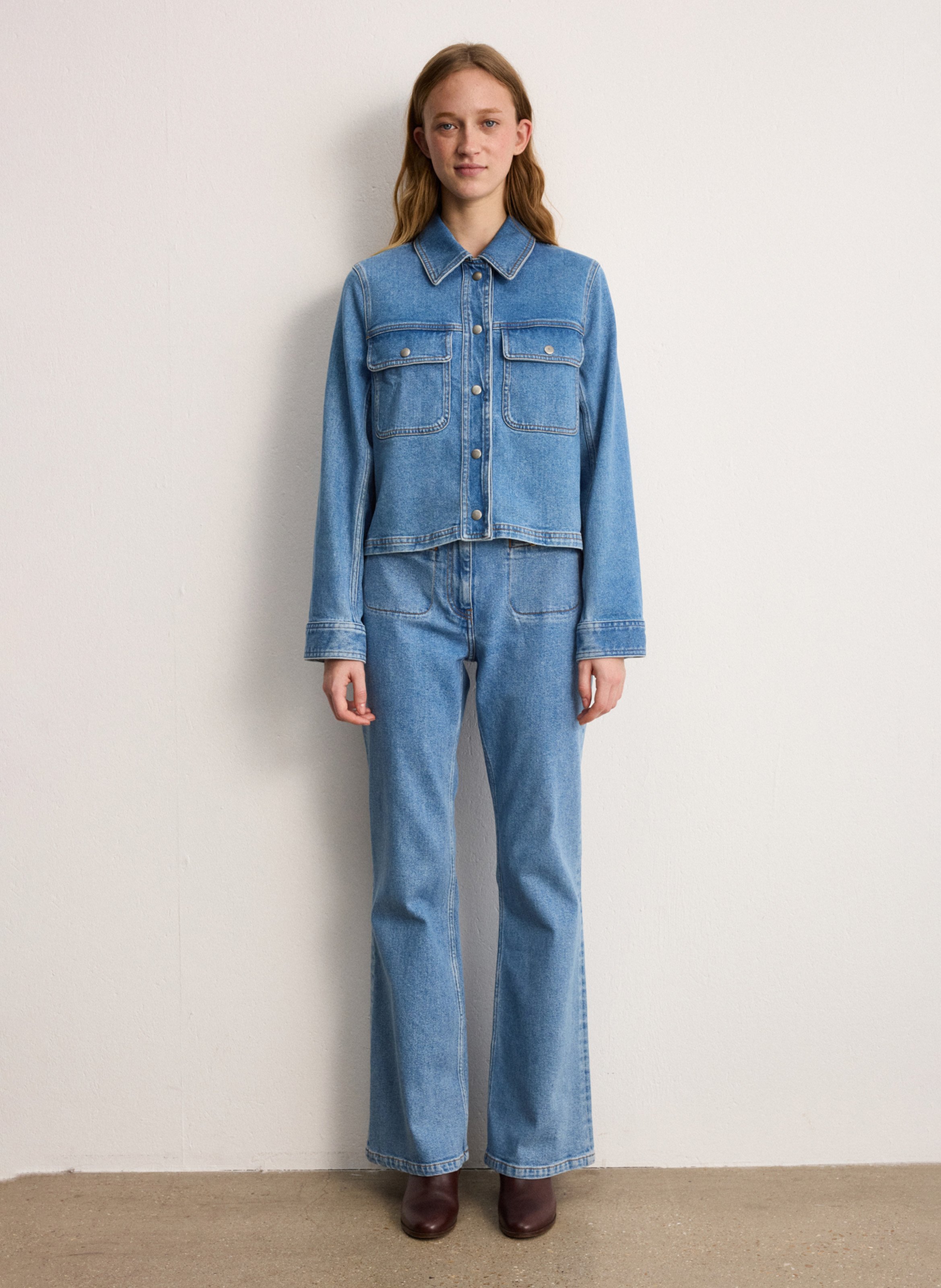 Veste droite col classique en coton mélangé PABLO Blue