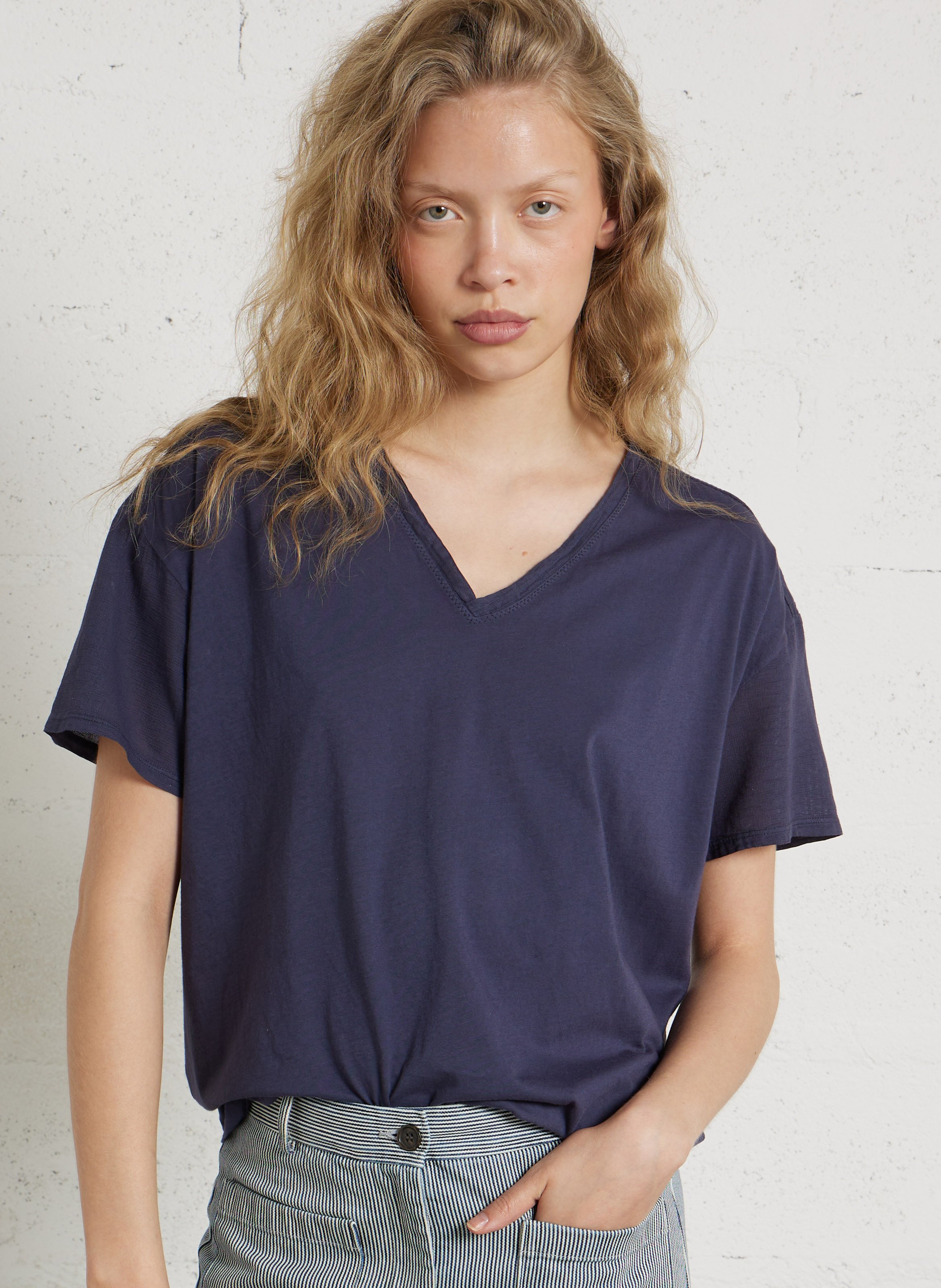 Baumwoll-T-Shirt mit U-Boot-Ausschnitt BELLA JONES Blau