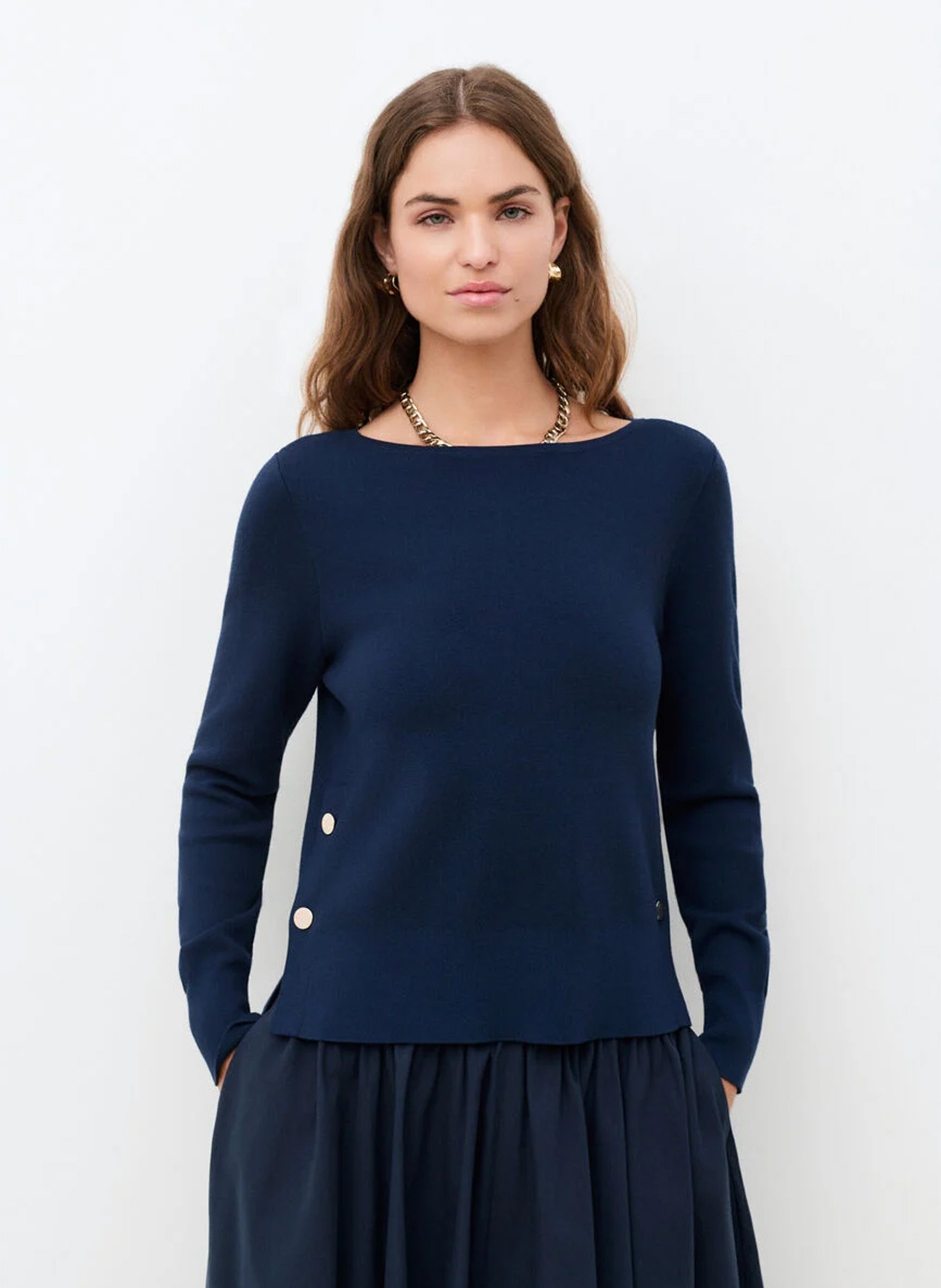 Oversize round-neck knit sweater CAROLL Blue
