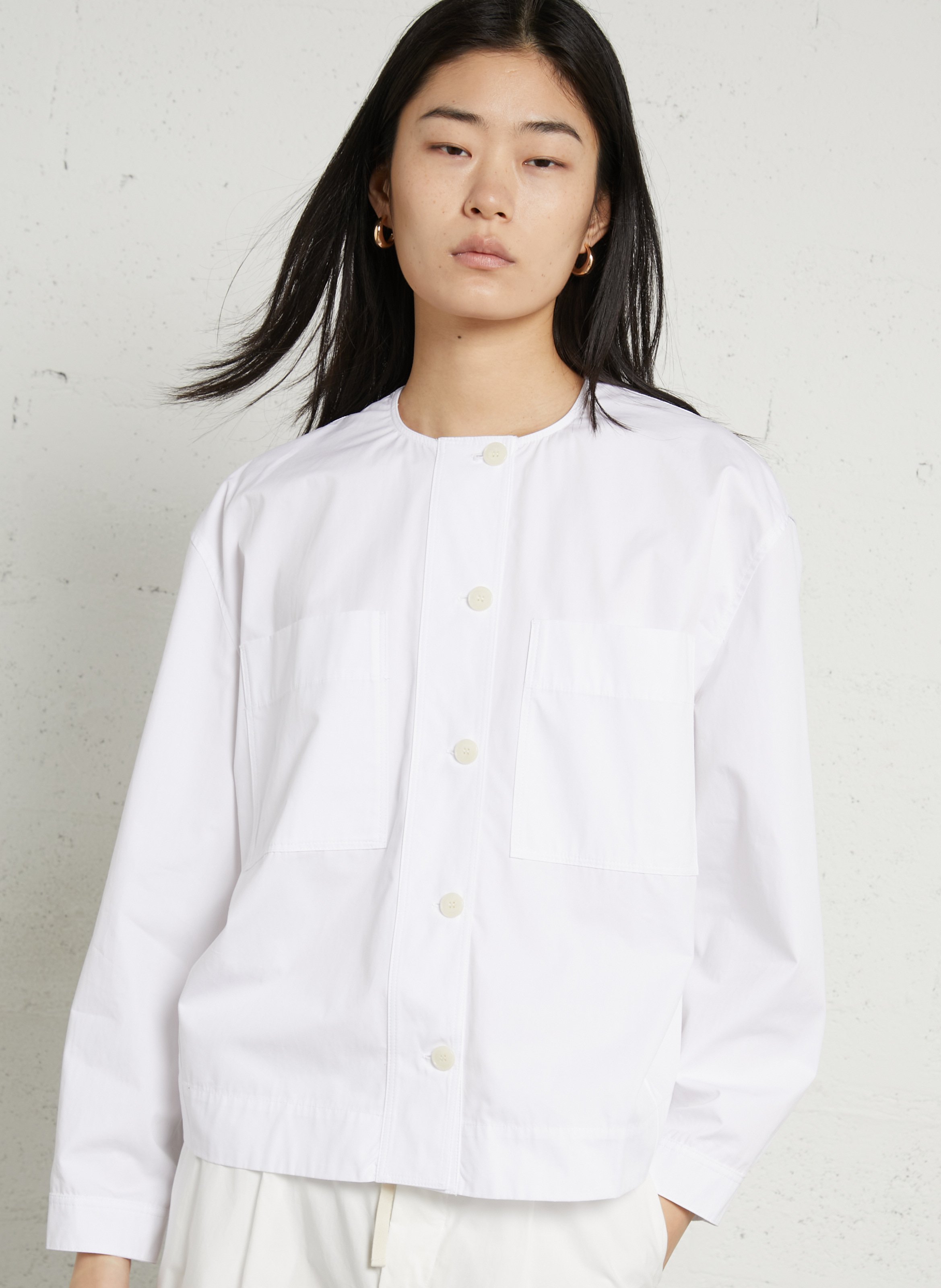 Straight round neck cotton shirt SOEUR White
