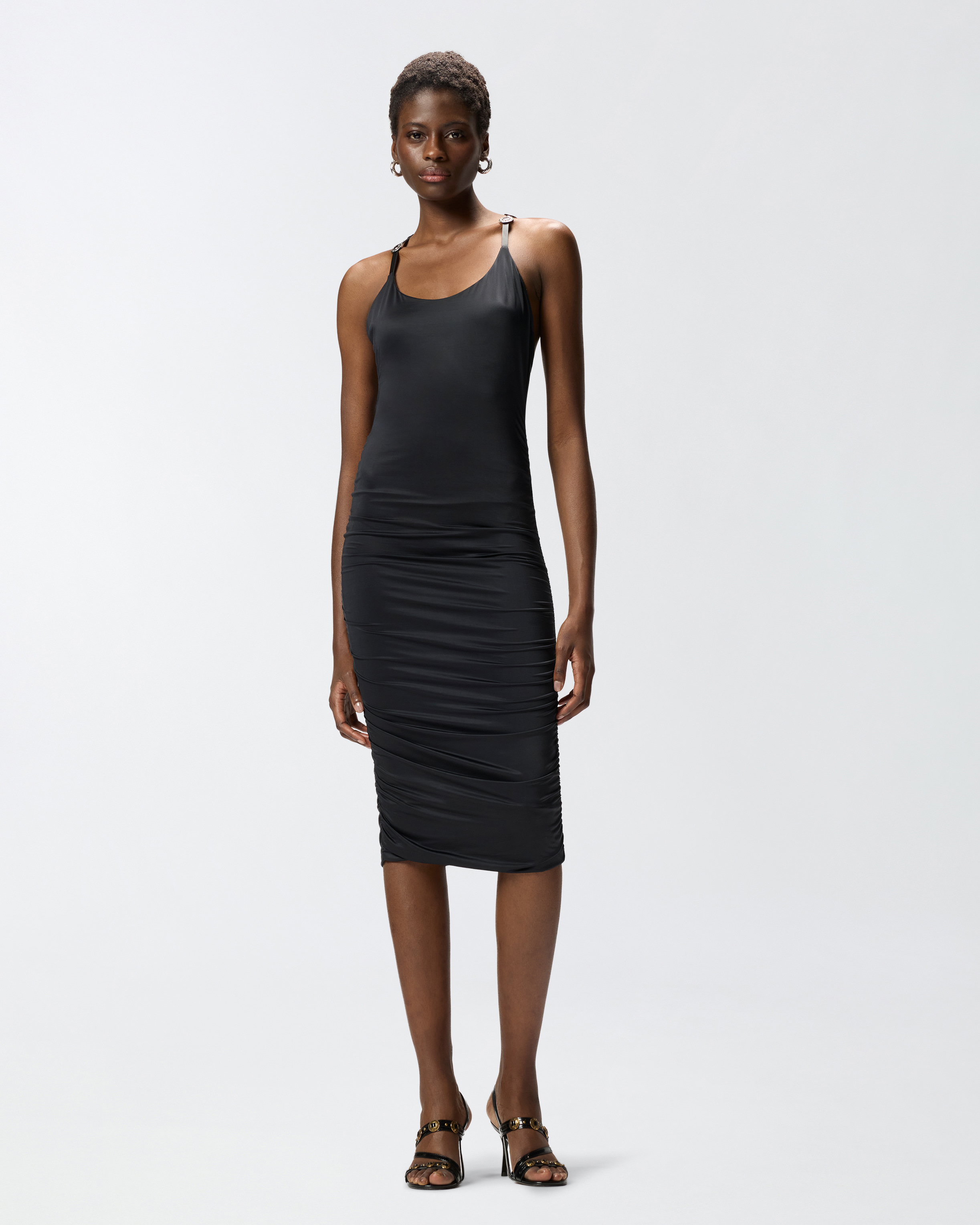 Robe midi fourreau brillante à bretelles croisées PINKO Noir