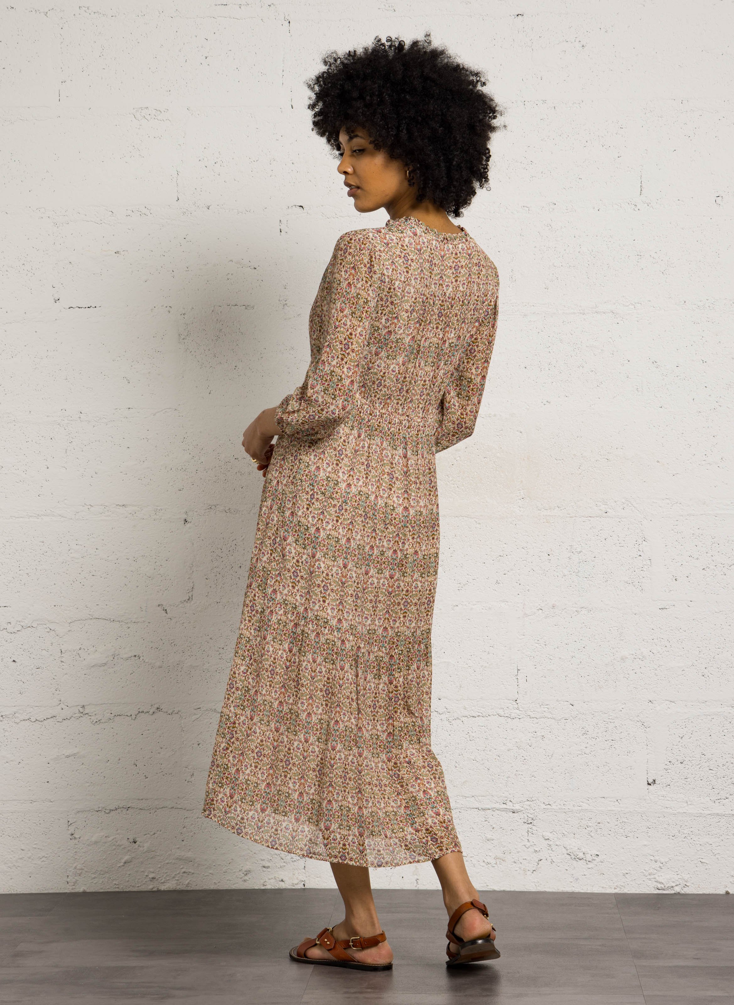 Halflange jurk met print MAISON 123 Beige