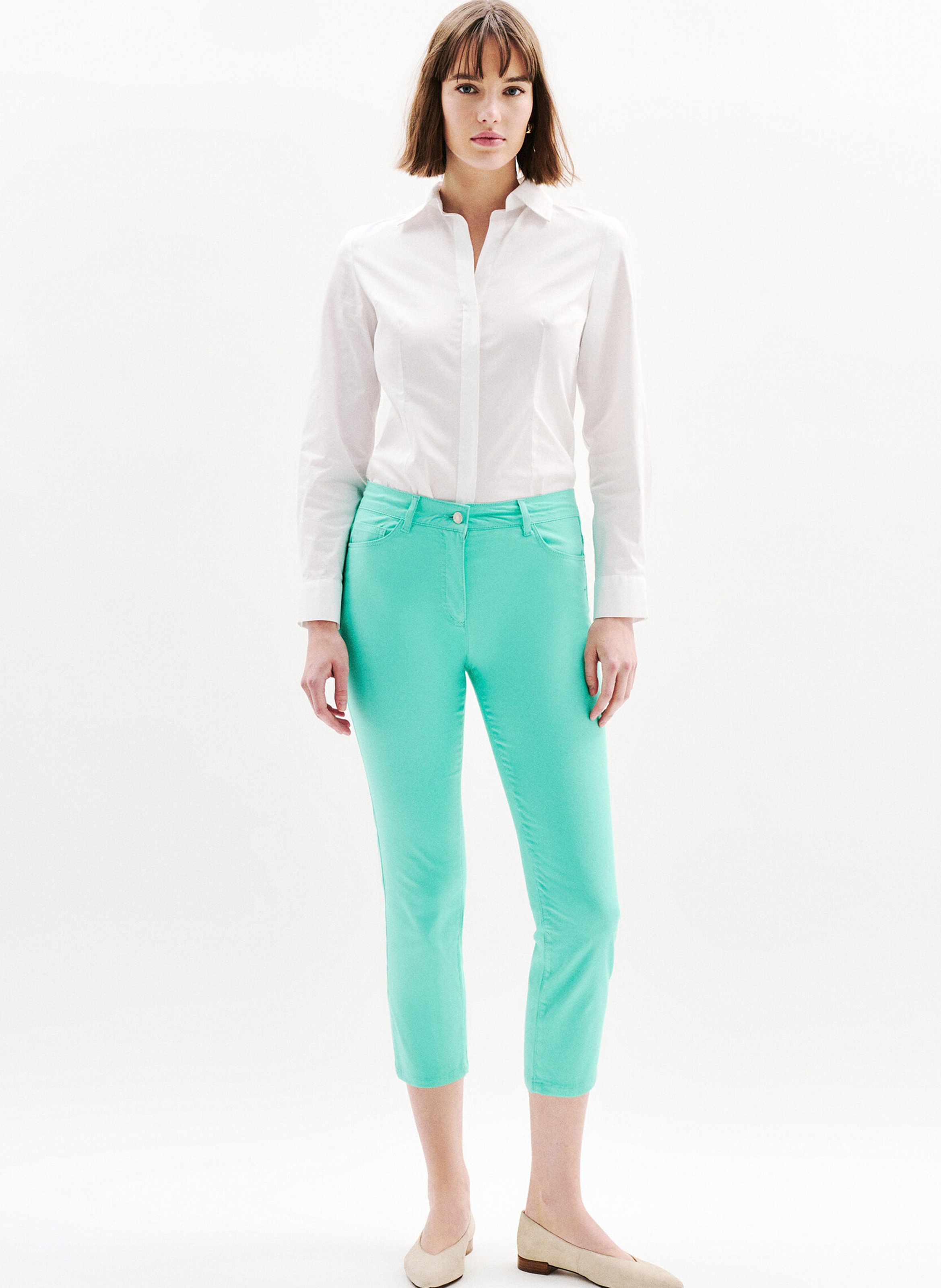 High-rise straight cotton-blend jeans CAROLL Green