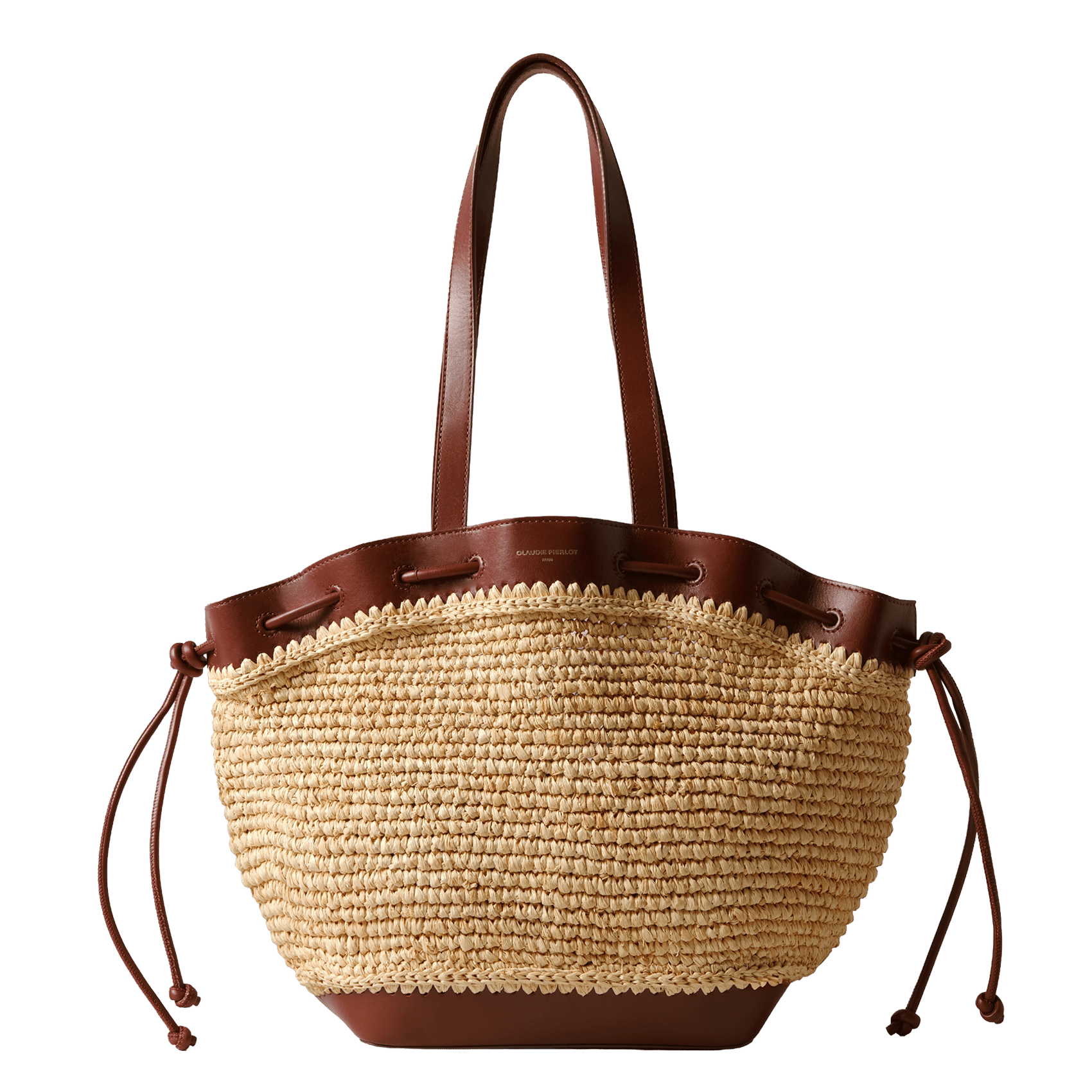 Basket in braided rephia and smooth leather CLAUDIE PIERLOT Brown