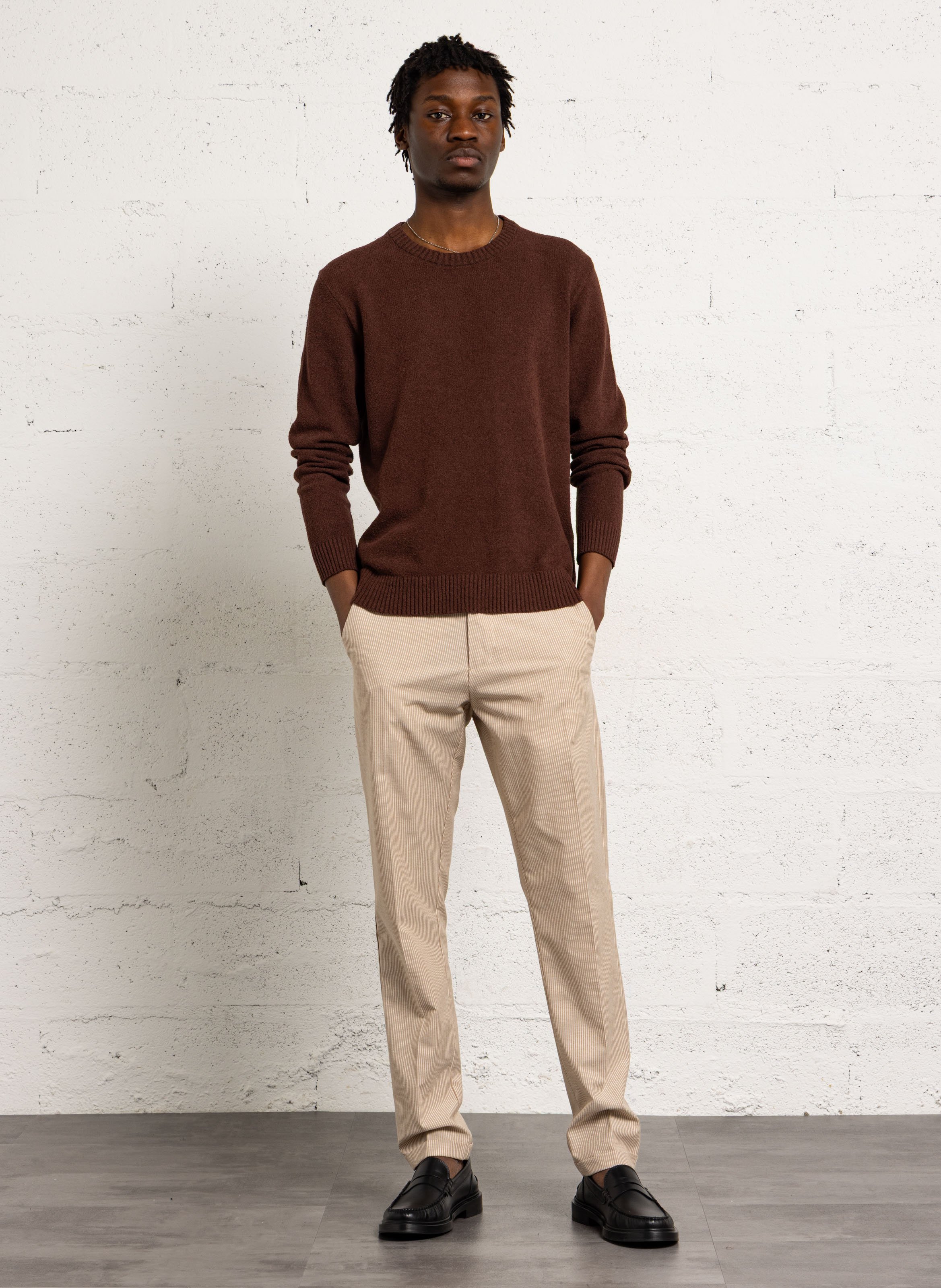 Pull col rond en coton mélangé AU PRINTEMPS PARIS Marron