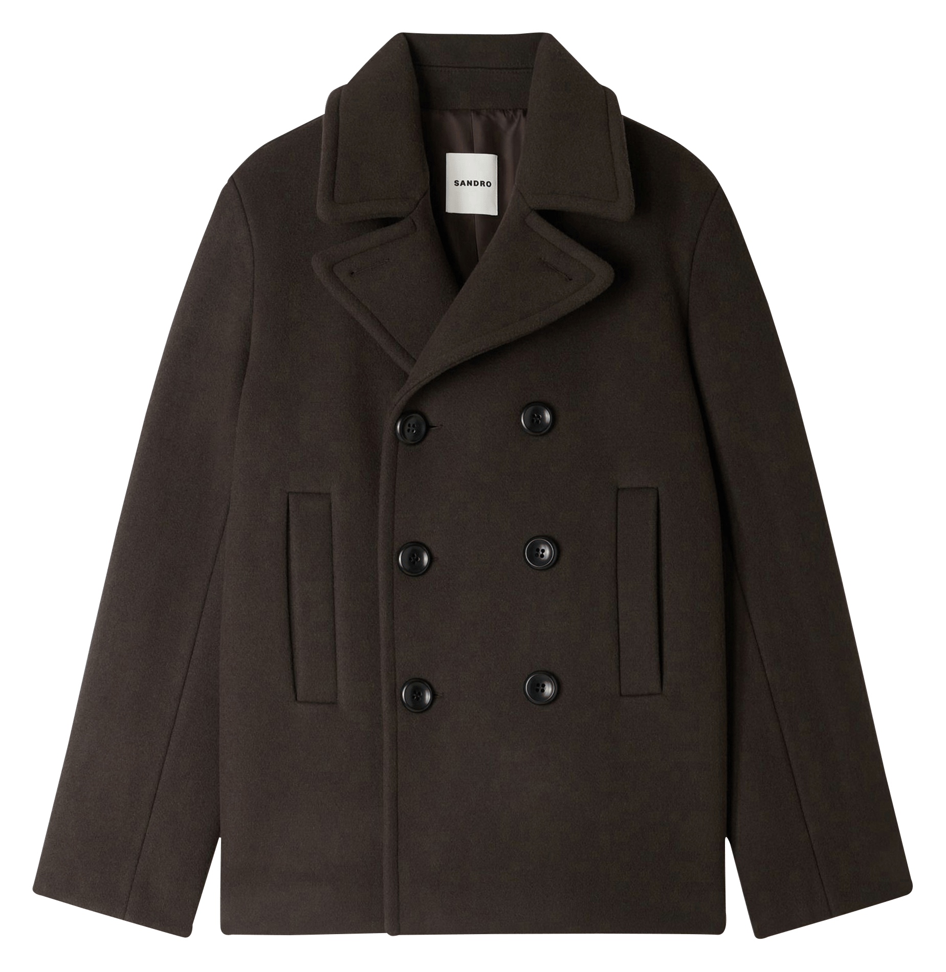 Manteau col tailleur en laine mélangée SANDRO Marron