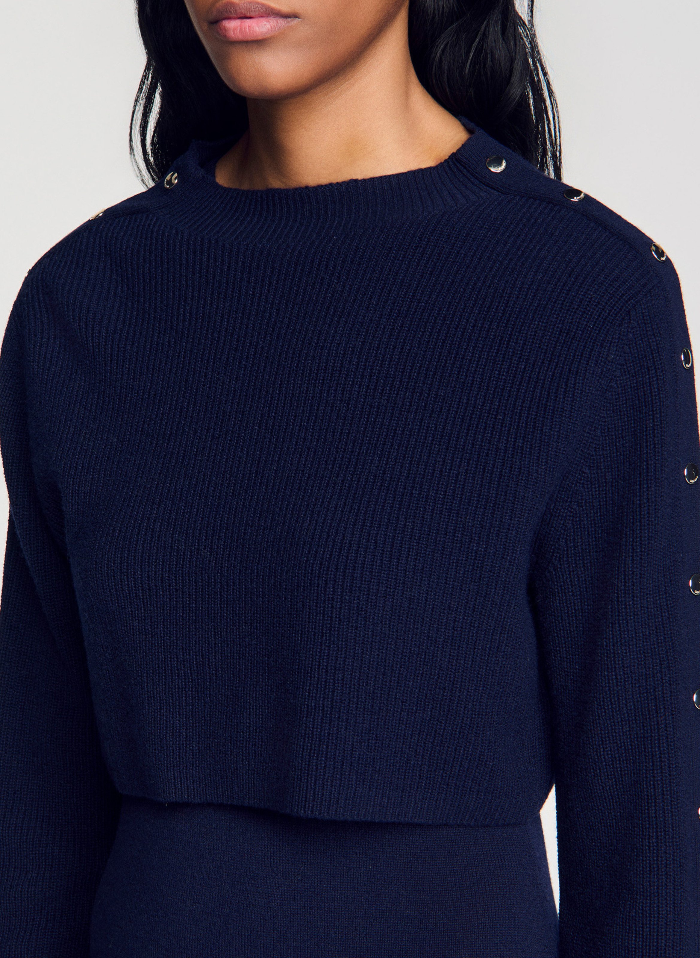 Robe ample col rond en laine et cachemire | Bleu SANDRO Femme