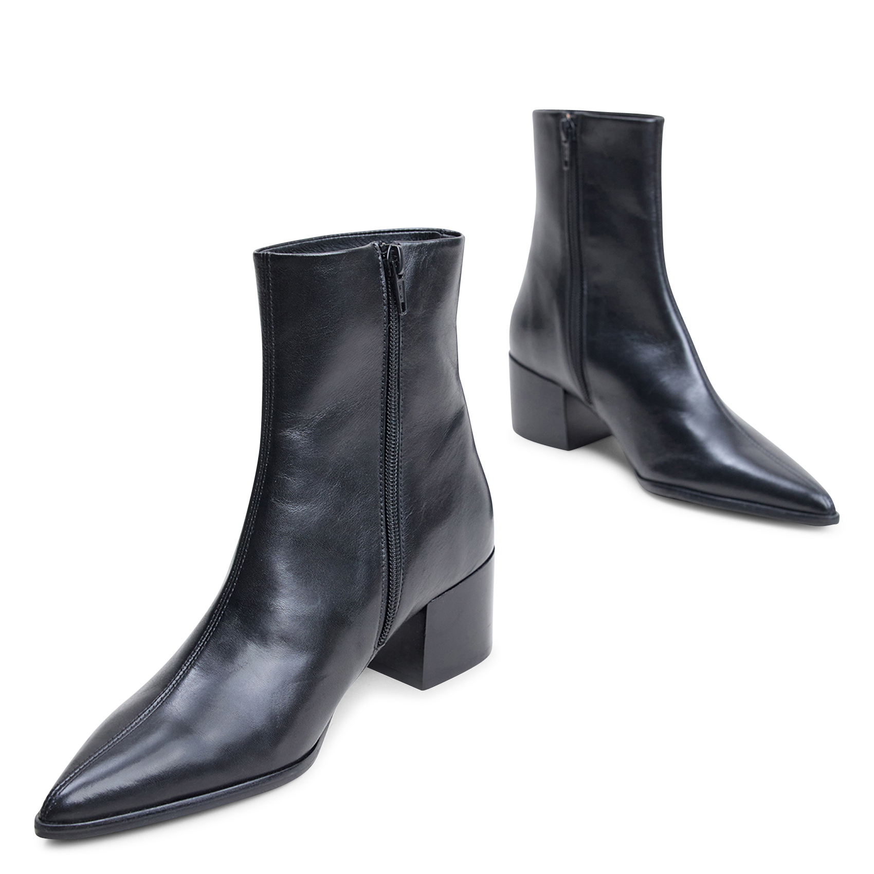 Pointed-toe cow leather ankle boots JONAK Black