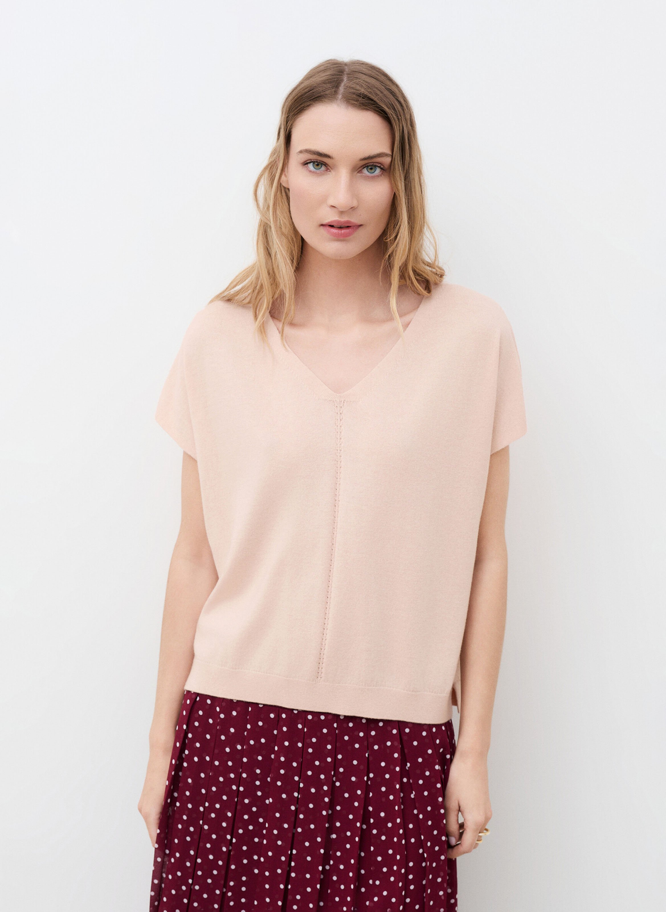 Pull col rond en laine mélangée CAROLL Rose