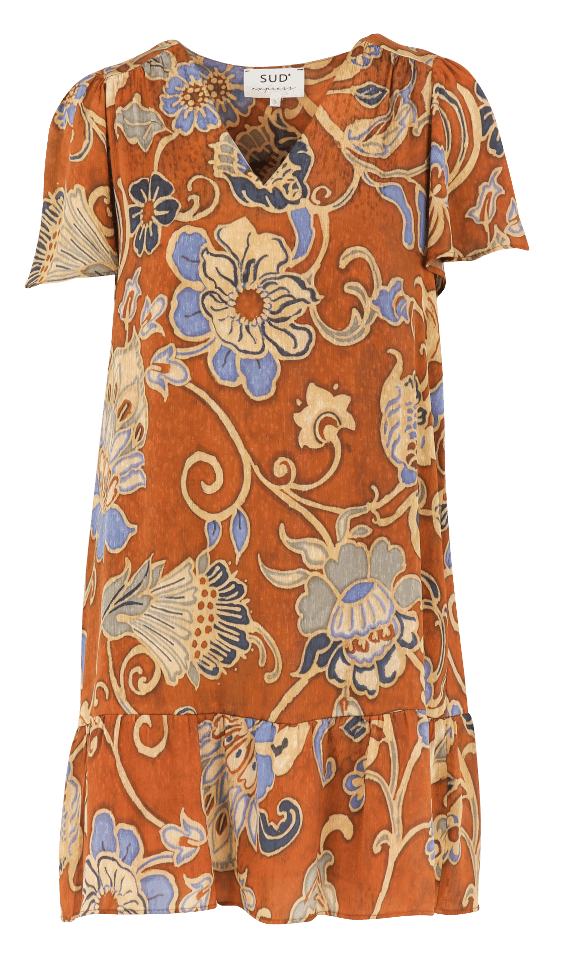 Halflange jurk met V-hals en print SUD EXPRESS Oranje