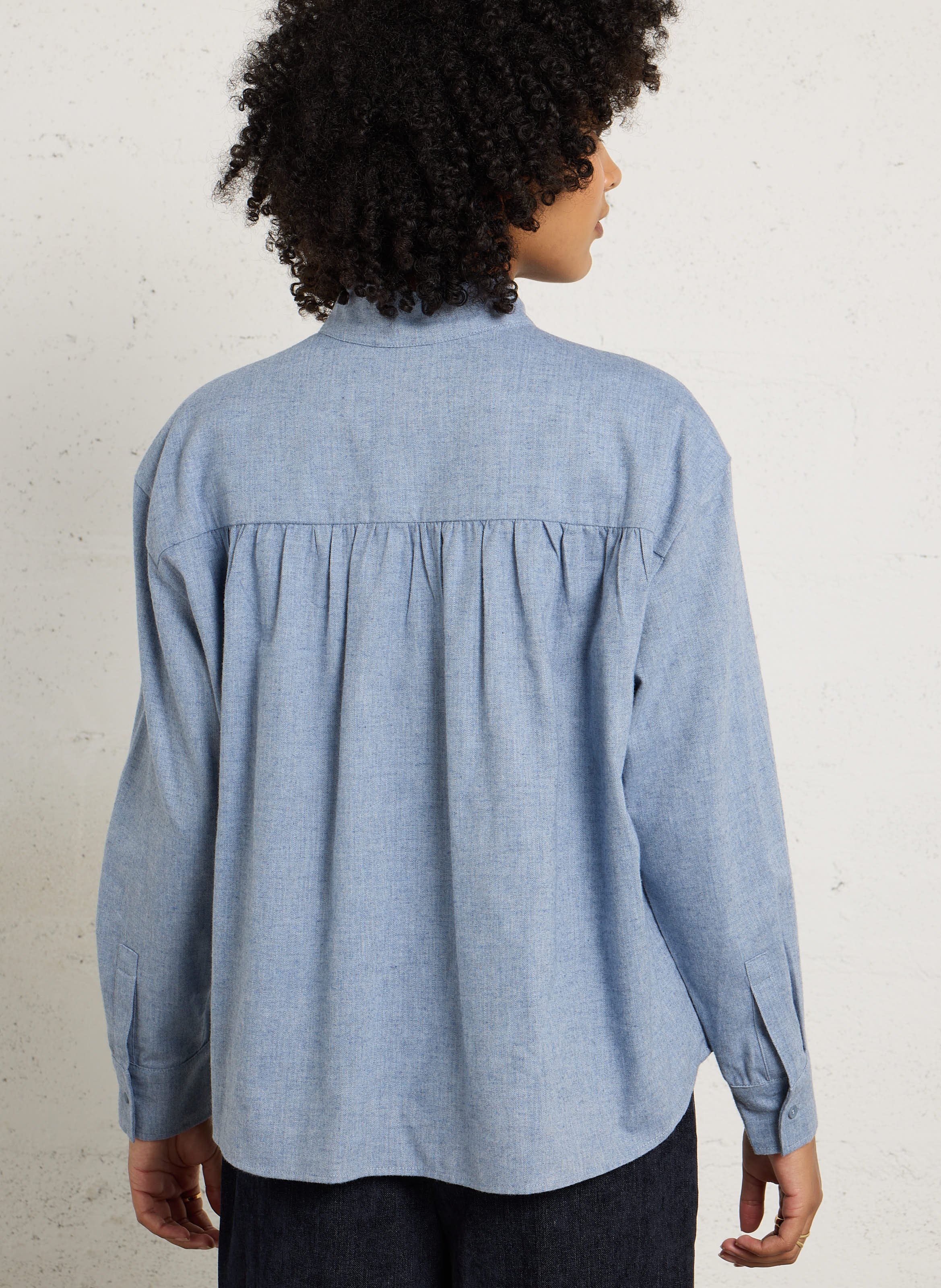 Gerade Bluse mit Mao-Kragen aus Baumwolle SACRECOEUR Blau