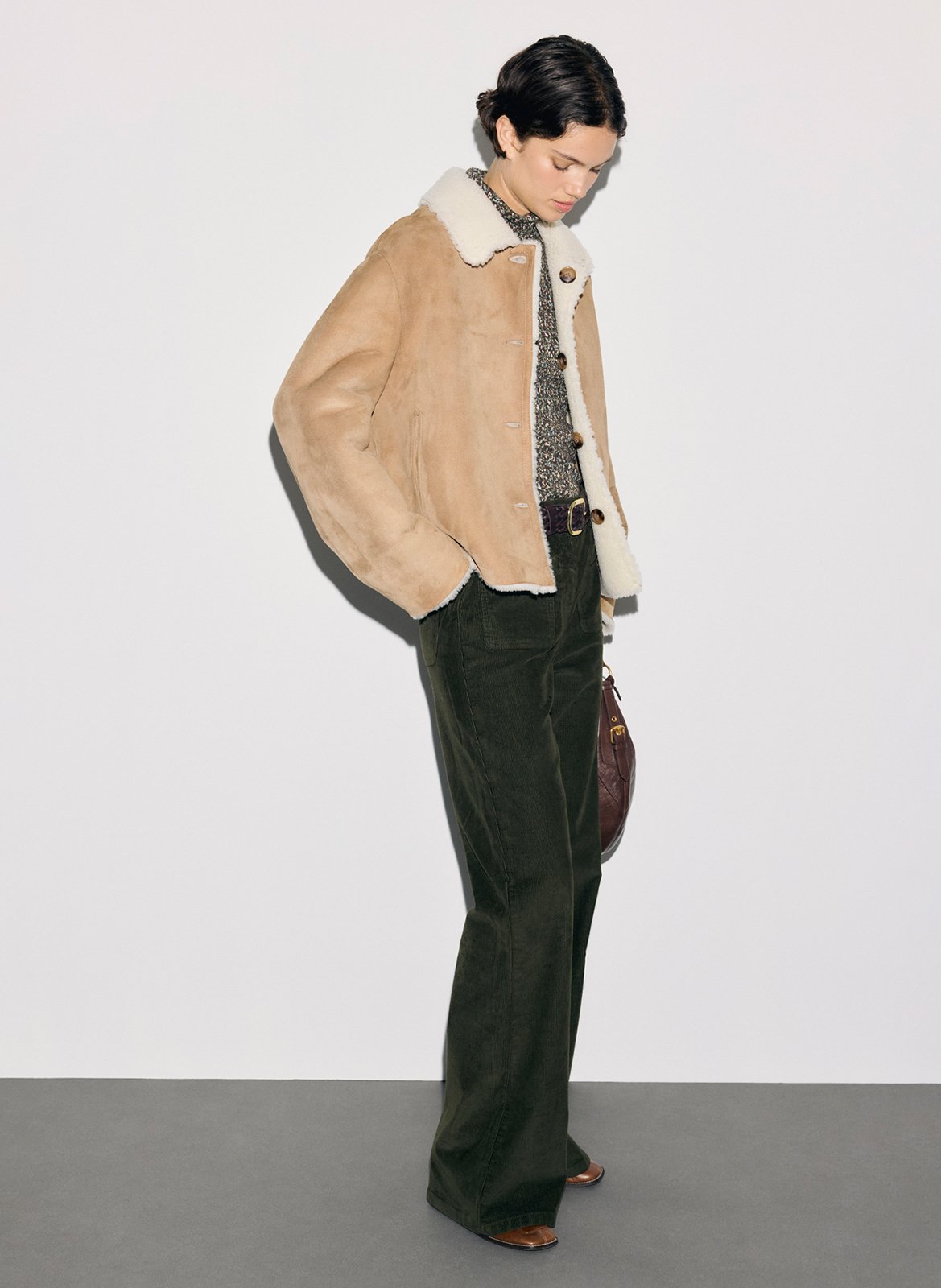 Straight leather coat with classic collar GERARD DAREL Brown